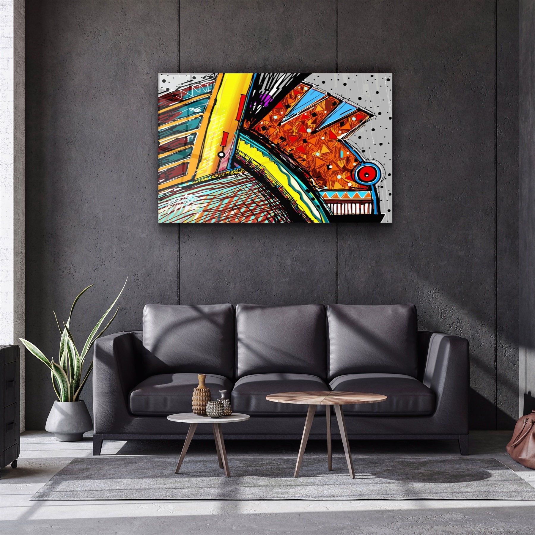 ・"Abstract Fish Machine"・Glass Wall Art