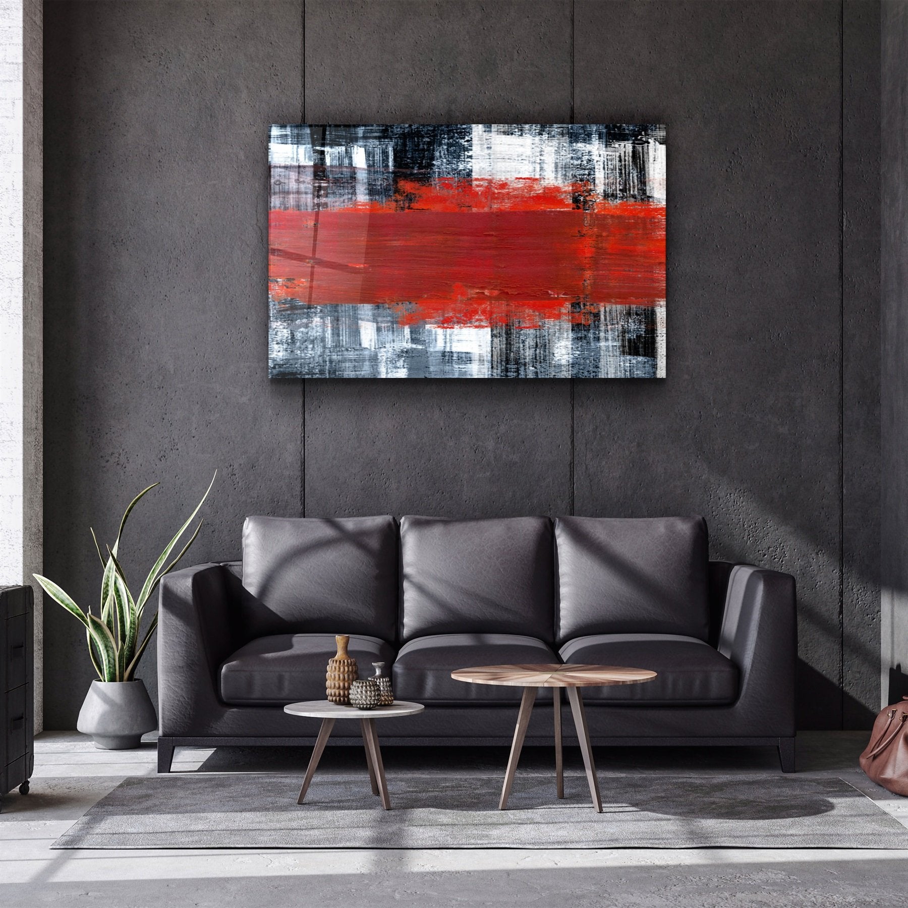 ・"Red Thick Line"・Glass Wall Art