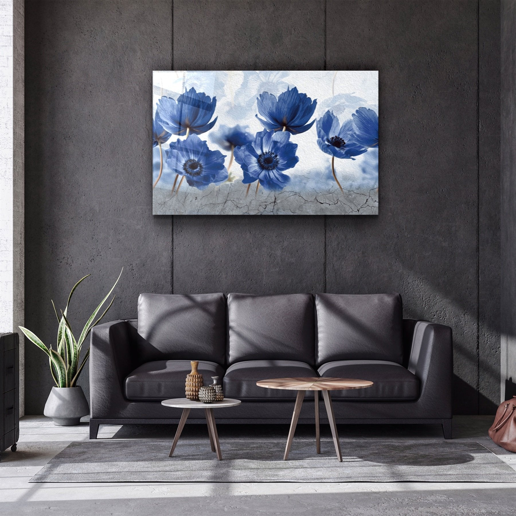 ・"Blue Flowers"・Glass Wall Art