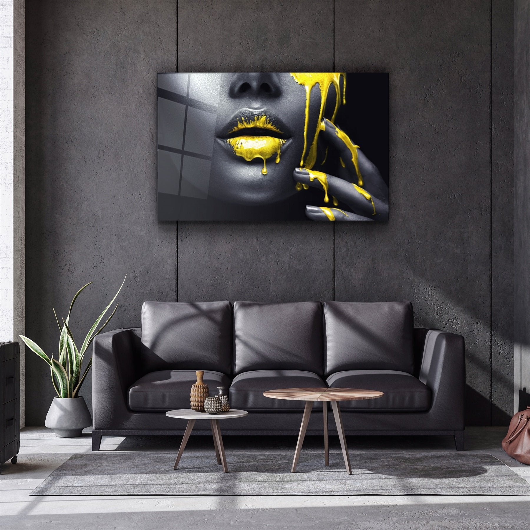 ・"Yellow Lips V2"・Glass Wall Art