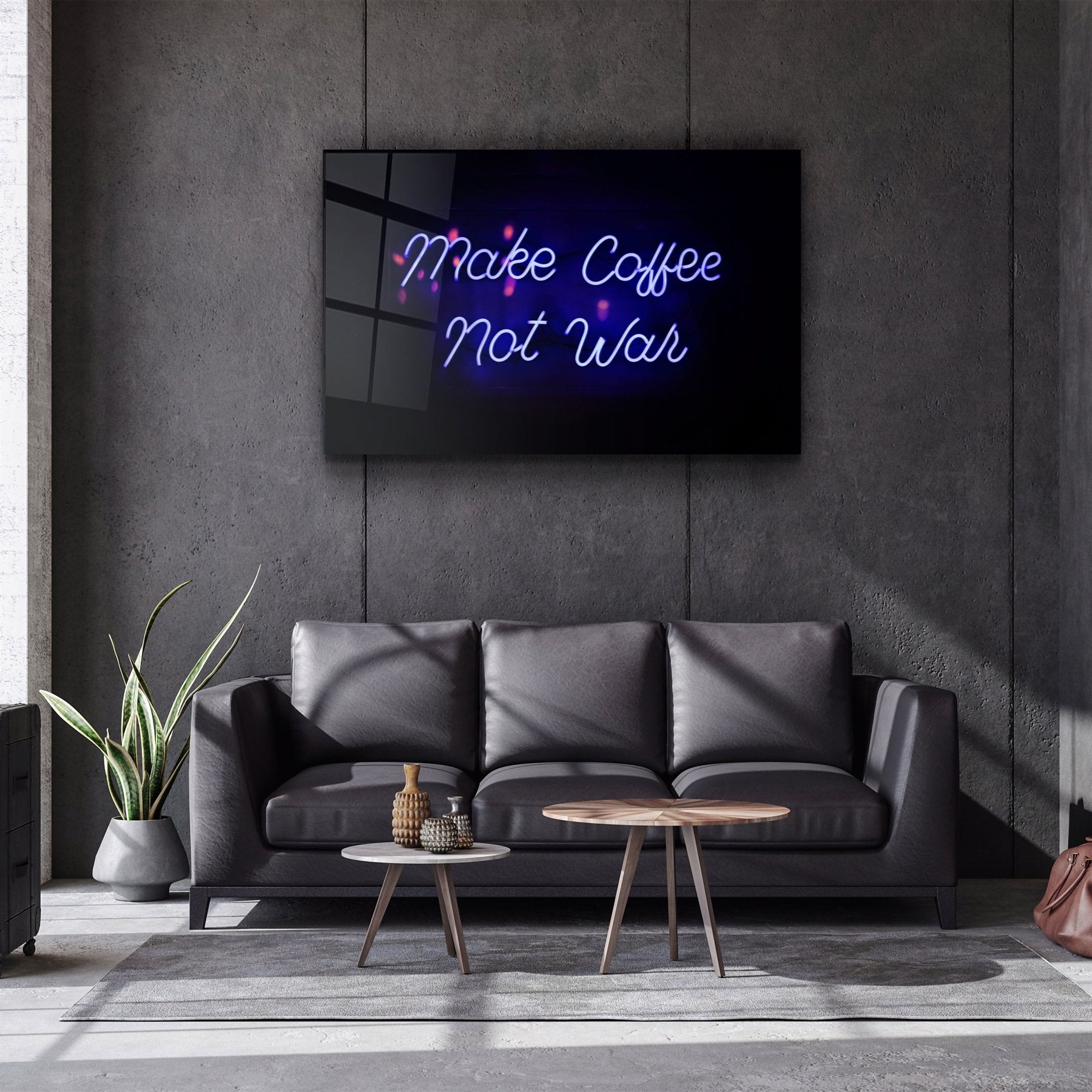 ・"Make Coffee, Not War"・Glass Wall Art