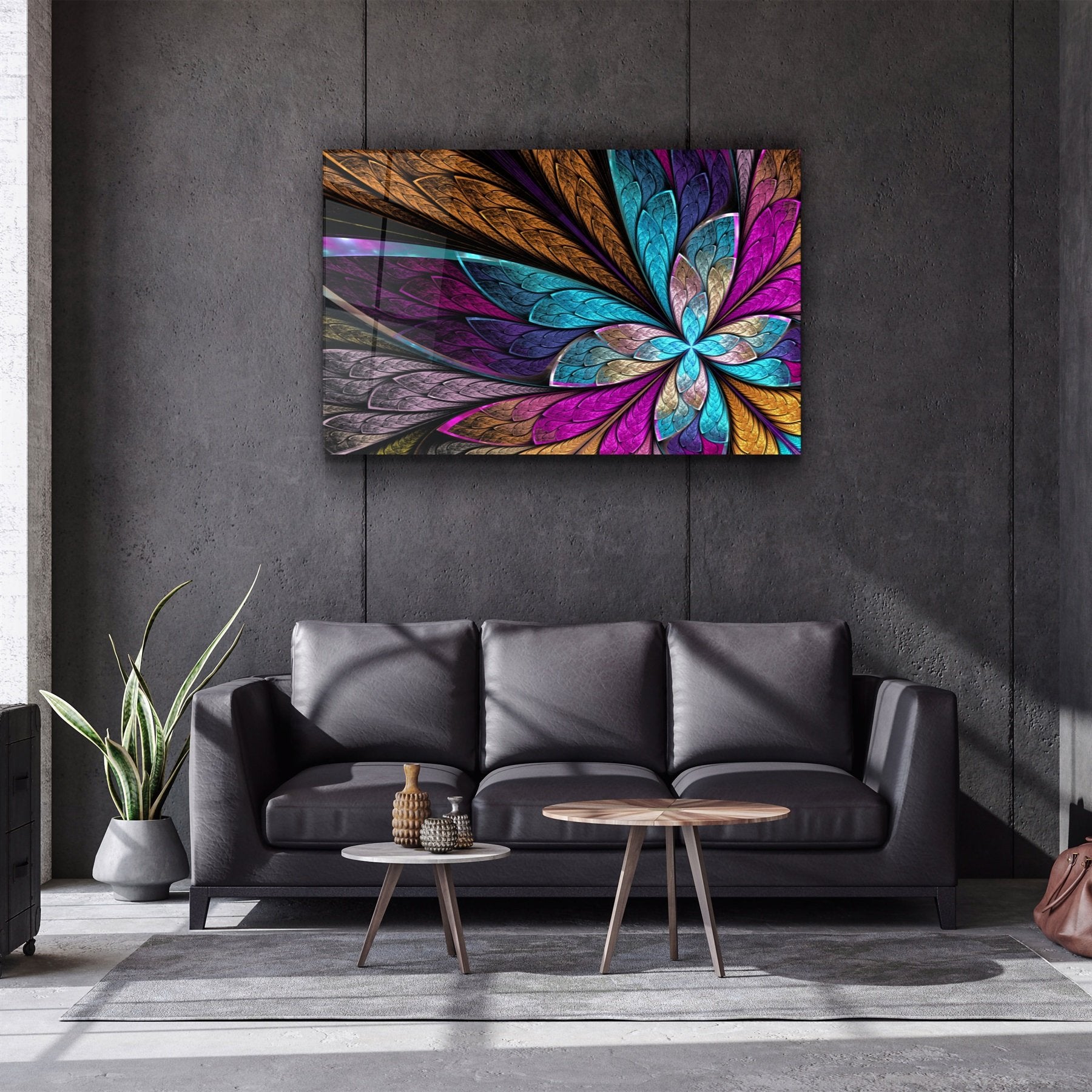 ・"Feuilles de couleur néon"・Art mural en verre