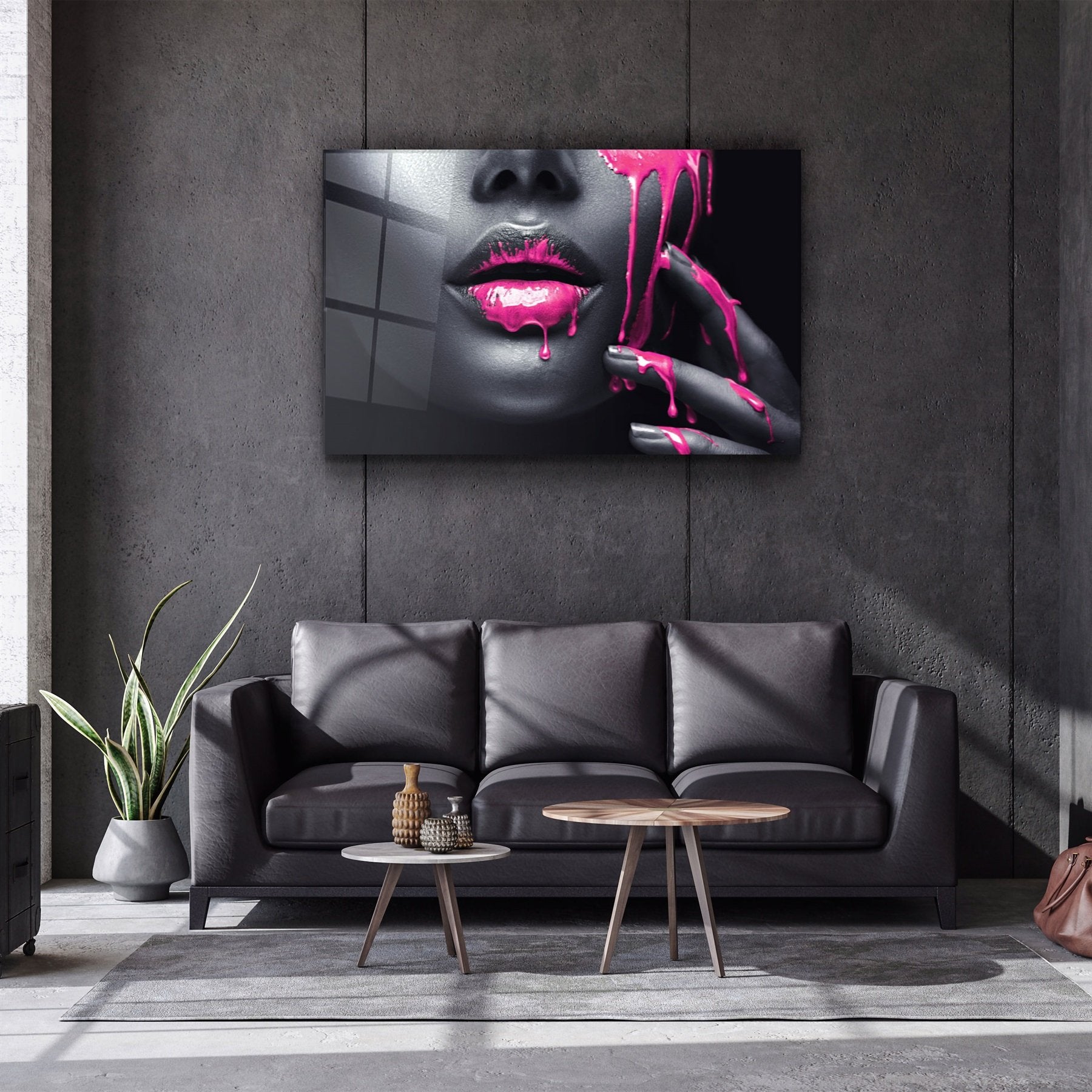 ・"Pink Lips V2"・Glass Wall Art