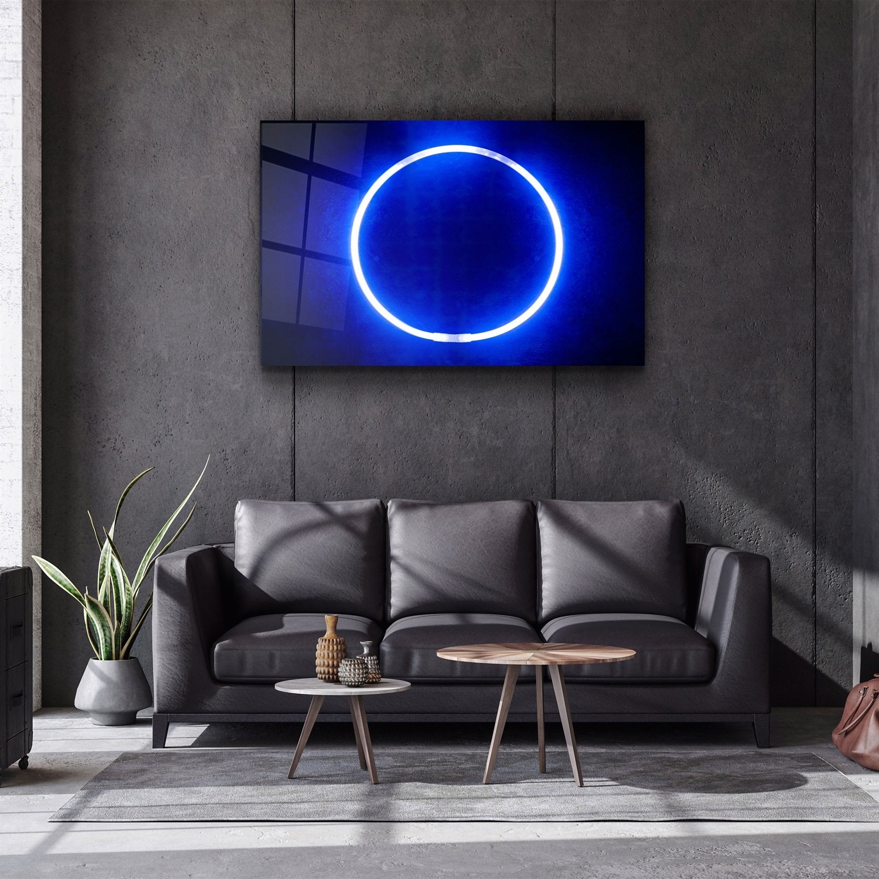 ・"Blue Circle Light"・Glass Wall Art