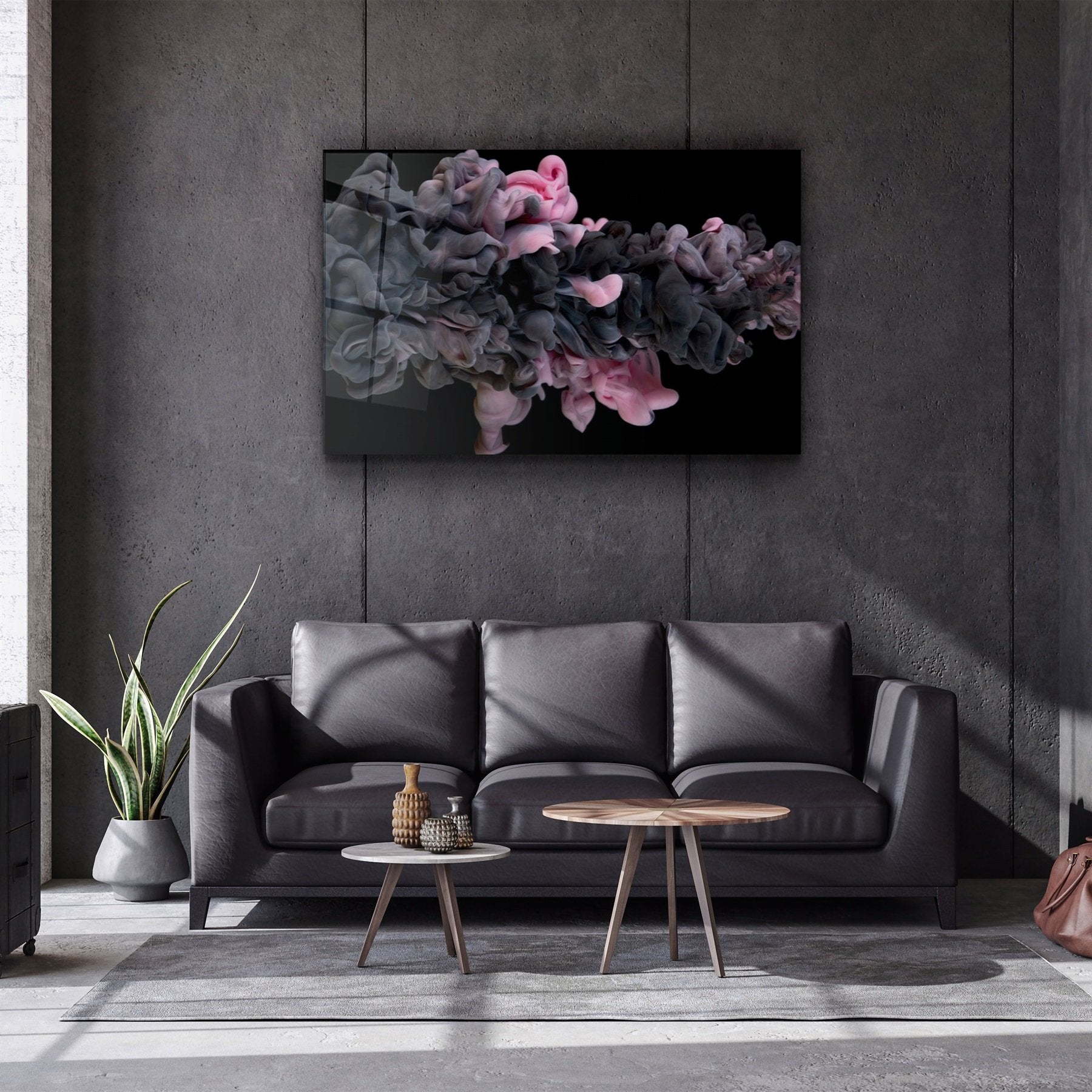 ・"Pink and Gray"・Glass Wall Art