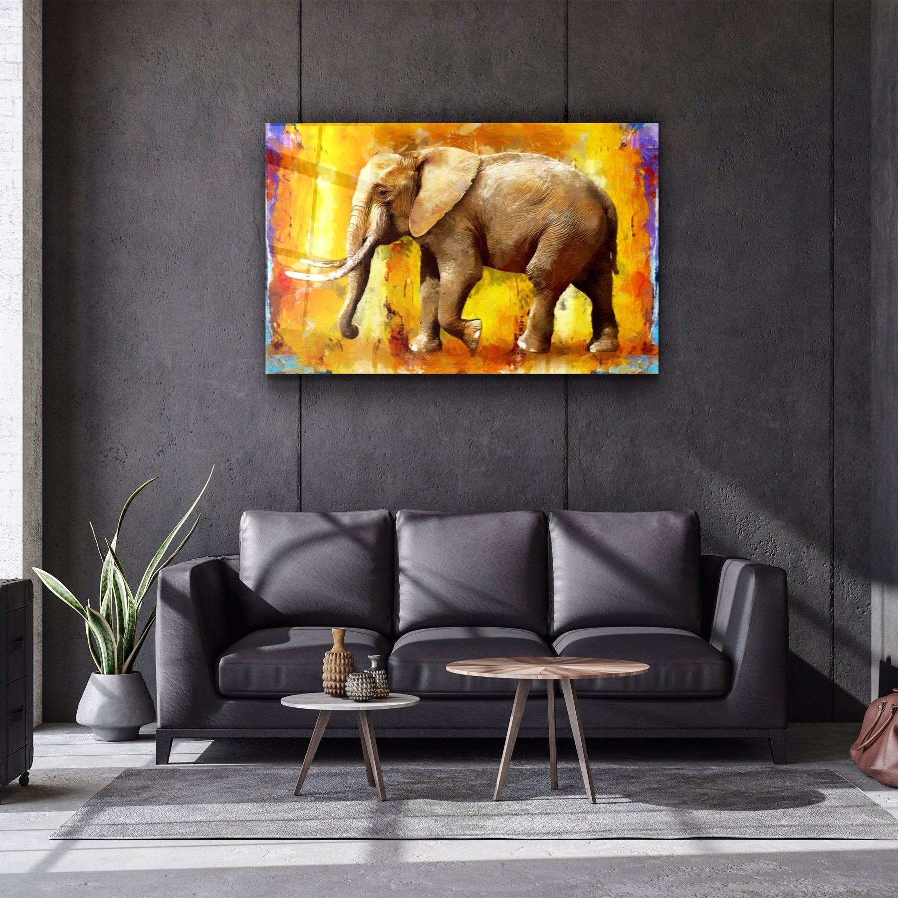 ・"Éléphant jaune"・Art mural en verre