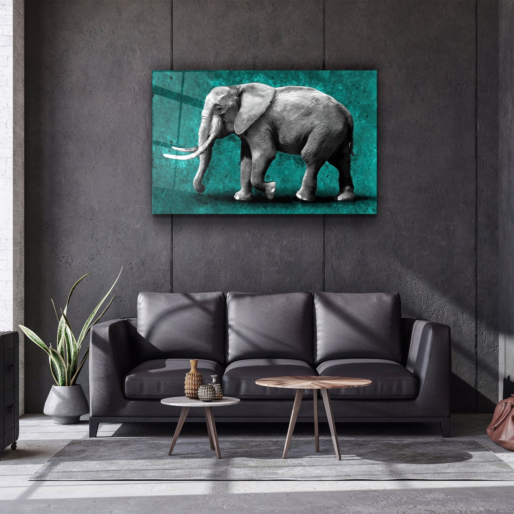 ・« Éléphant vert »・Art mural en verre