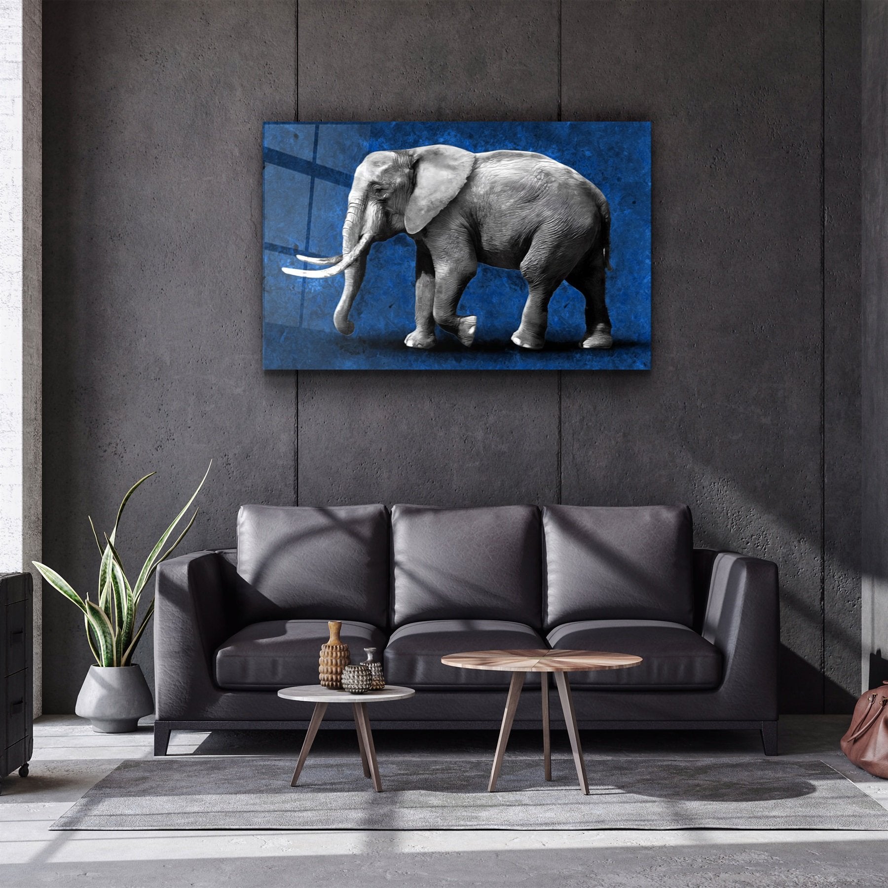 ・"Elephant Blue"・Glass Wall Art