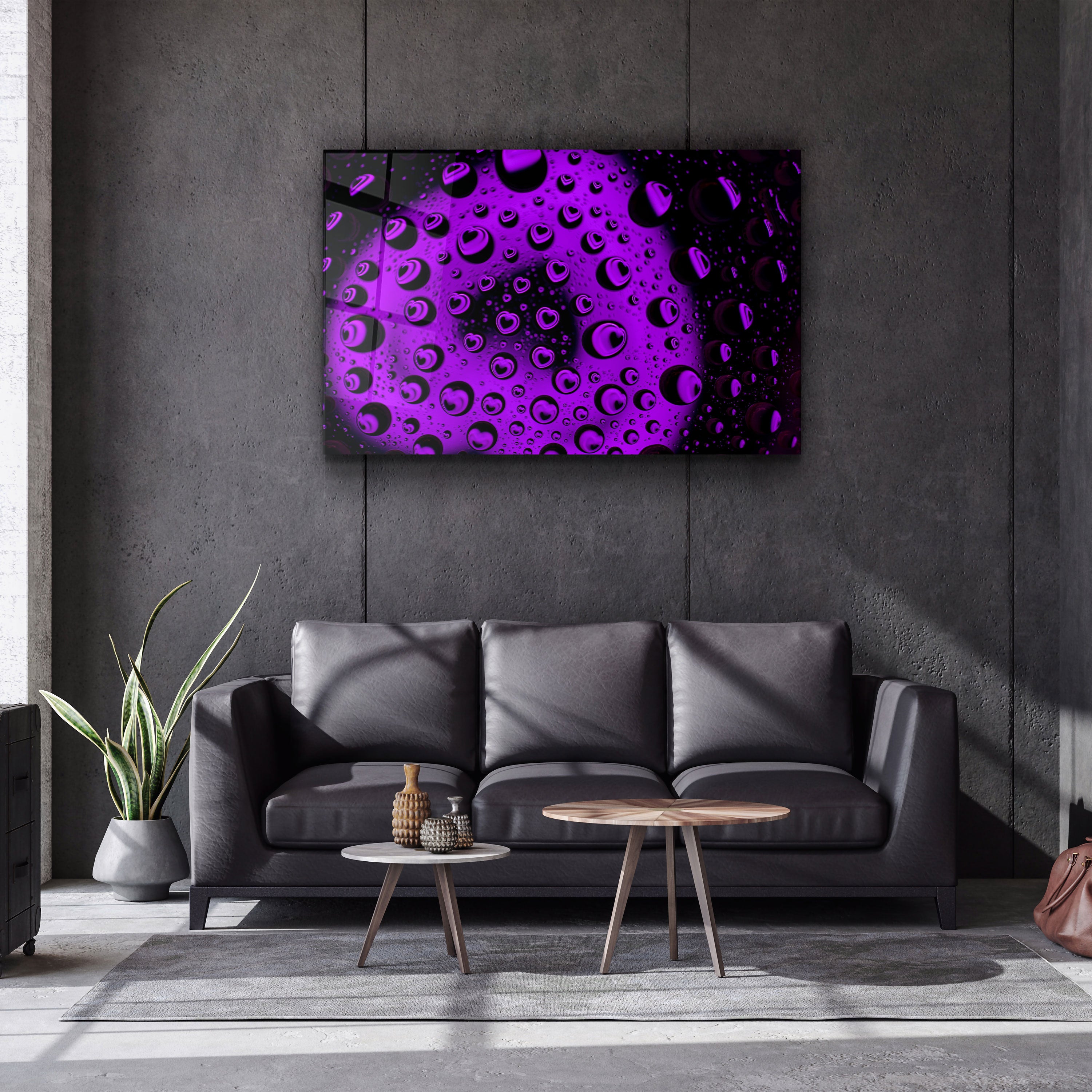 ・"Water Drops - Purple Heart"・Glass Wall Art