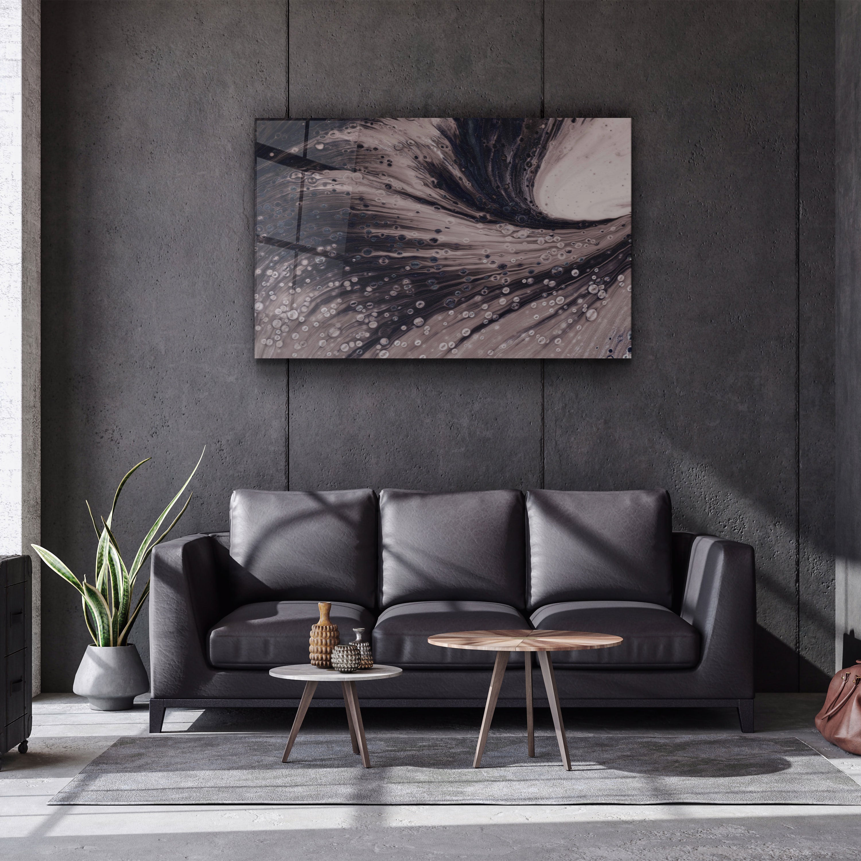 ・"Dusty Drops Grey"・Art mural en verre de la collection du designer