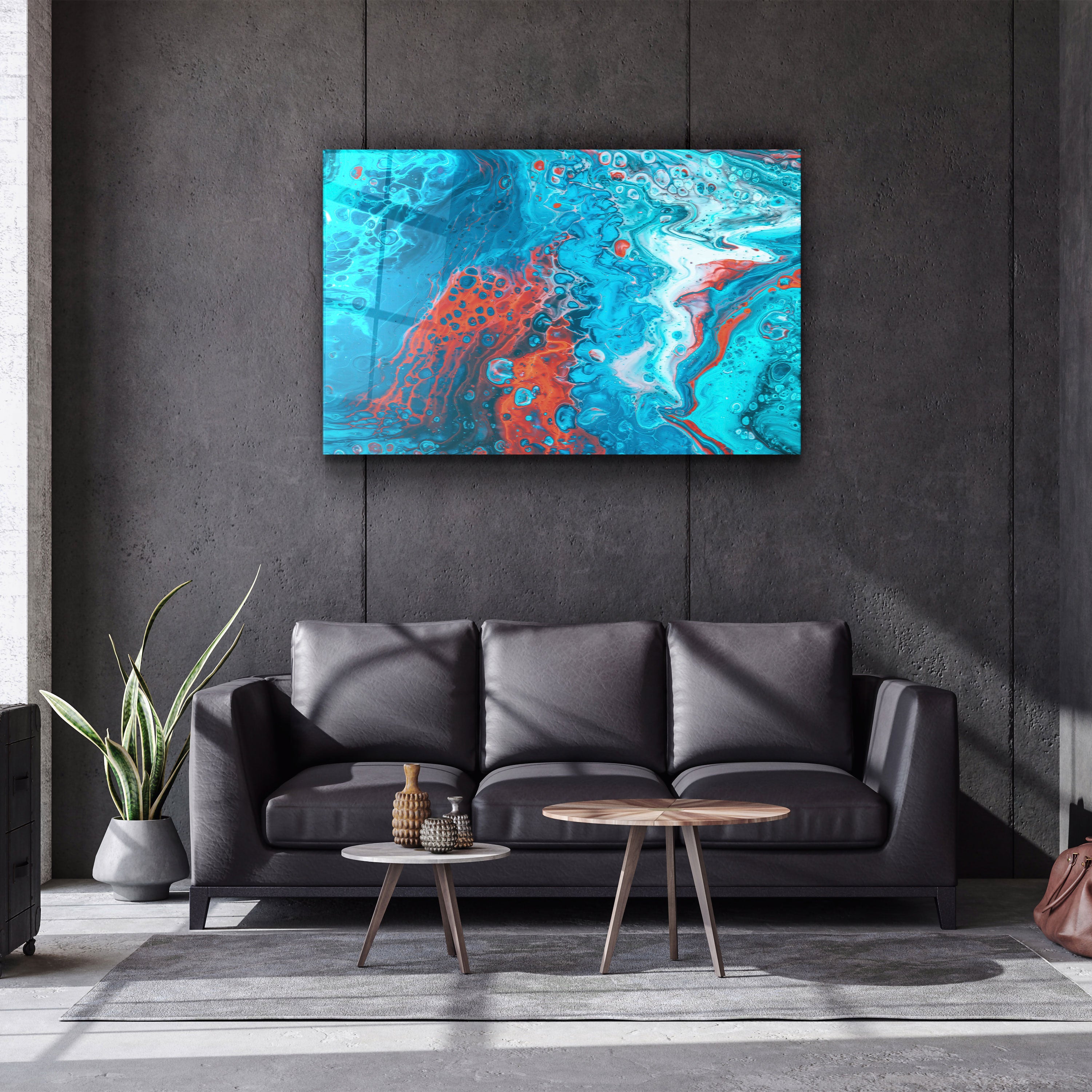 ・"Gouttes d'encre bleue et rouge"・Art mural en verre de la collection du designer