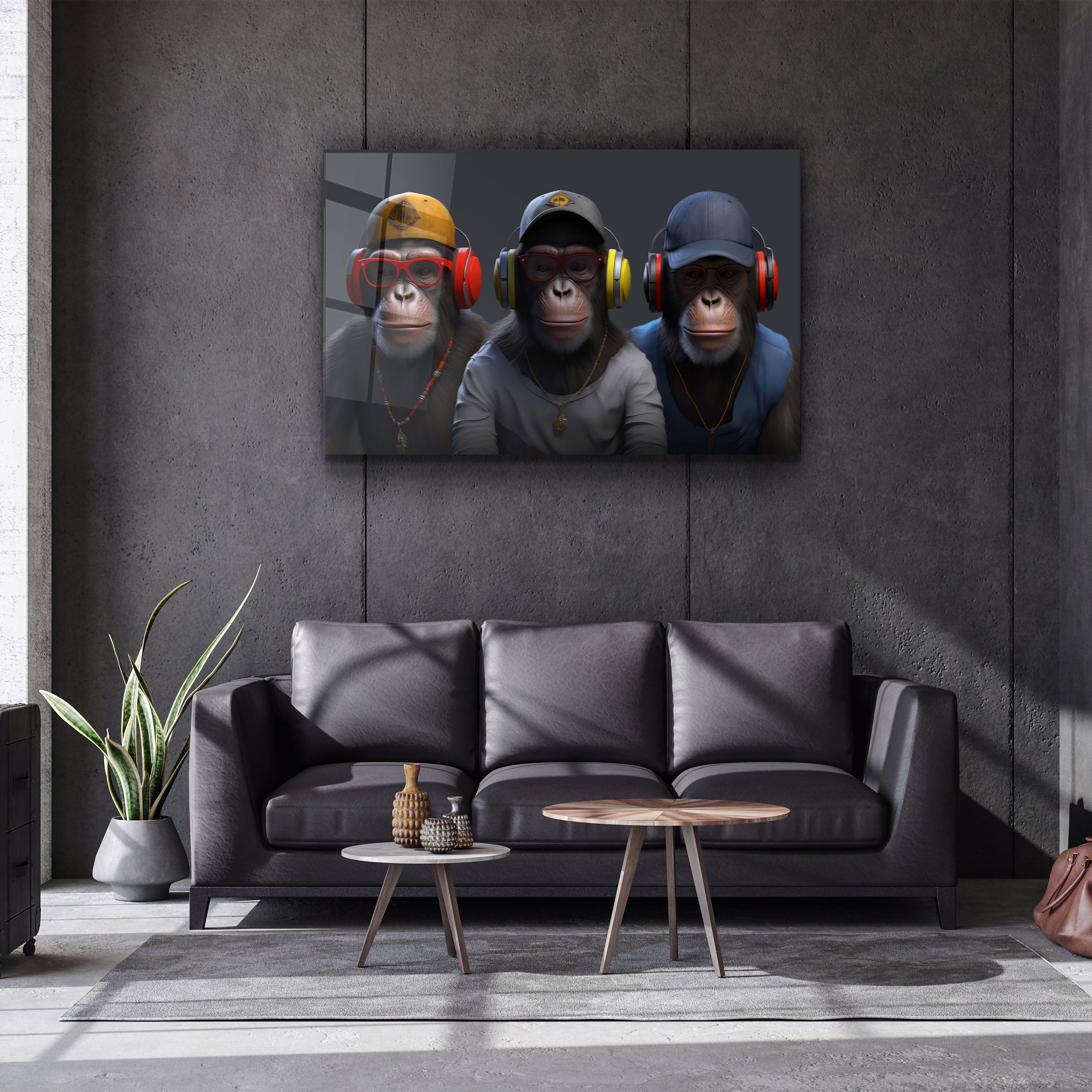 ・"3 singes"・Art mural en verre