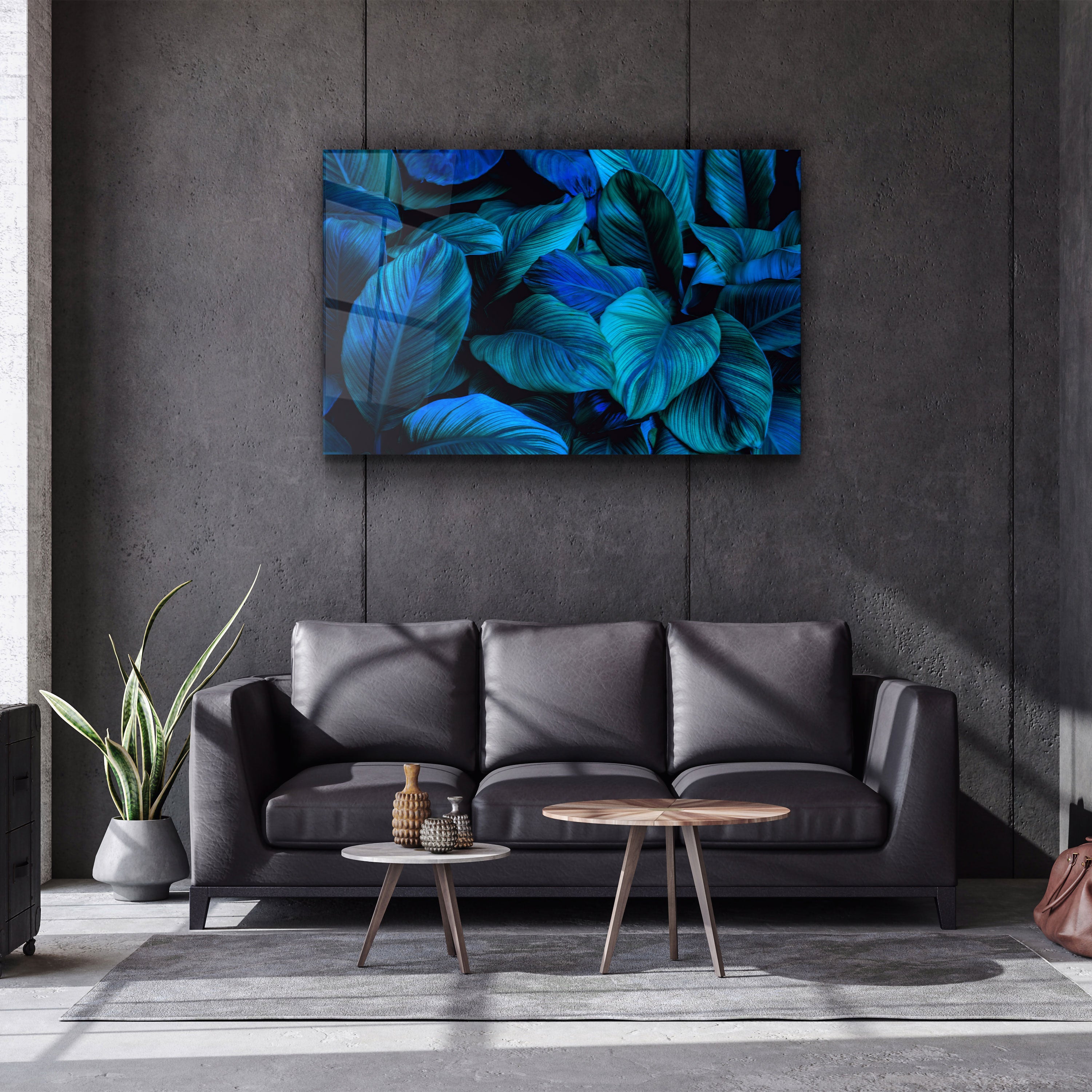 ・"Blue Leaves"・Glass Wall Art