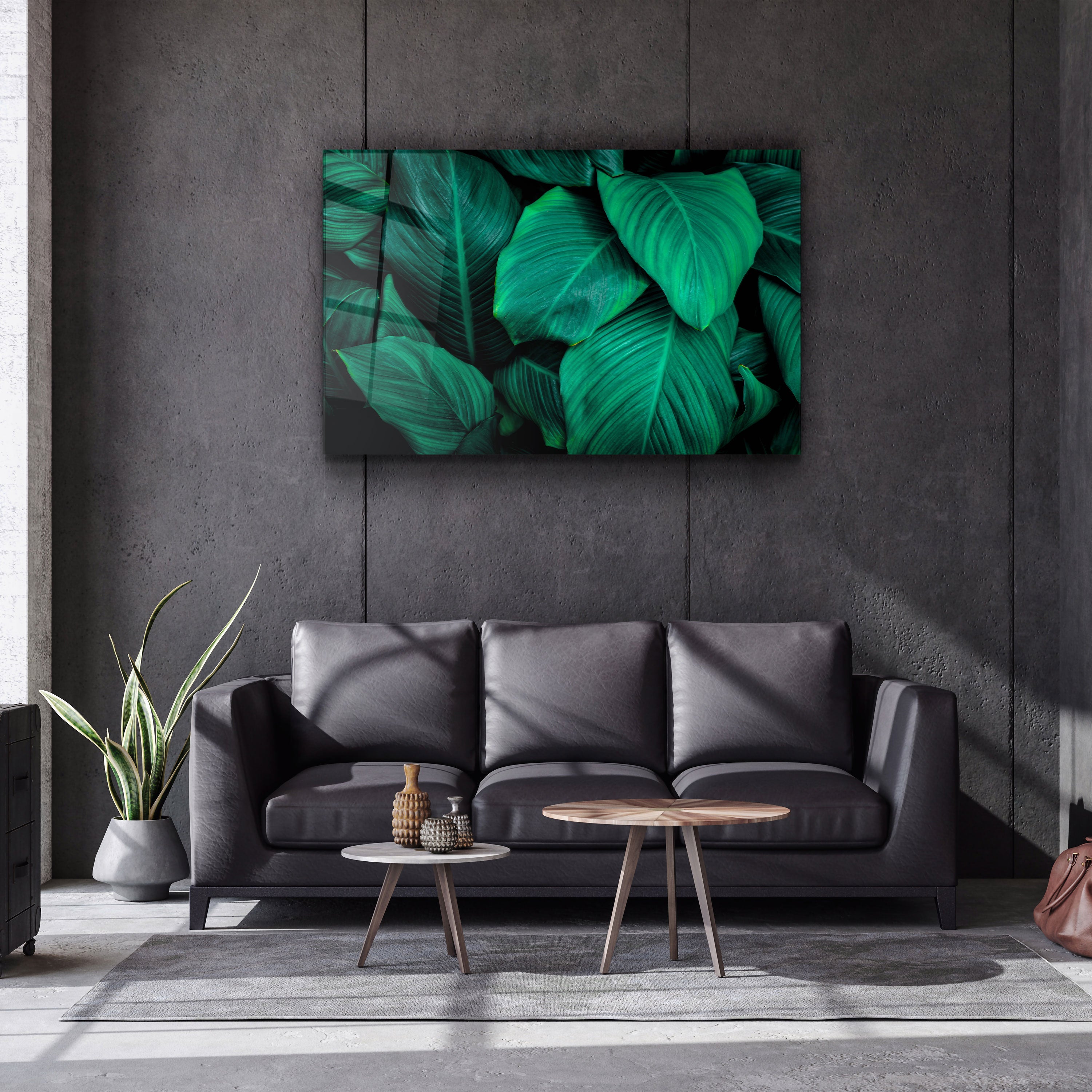 ・"Green Leaves"・Glass Wall Art