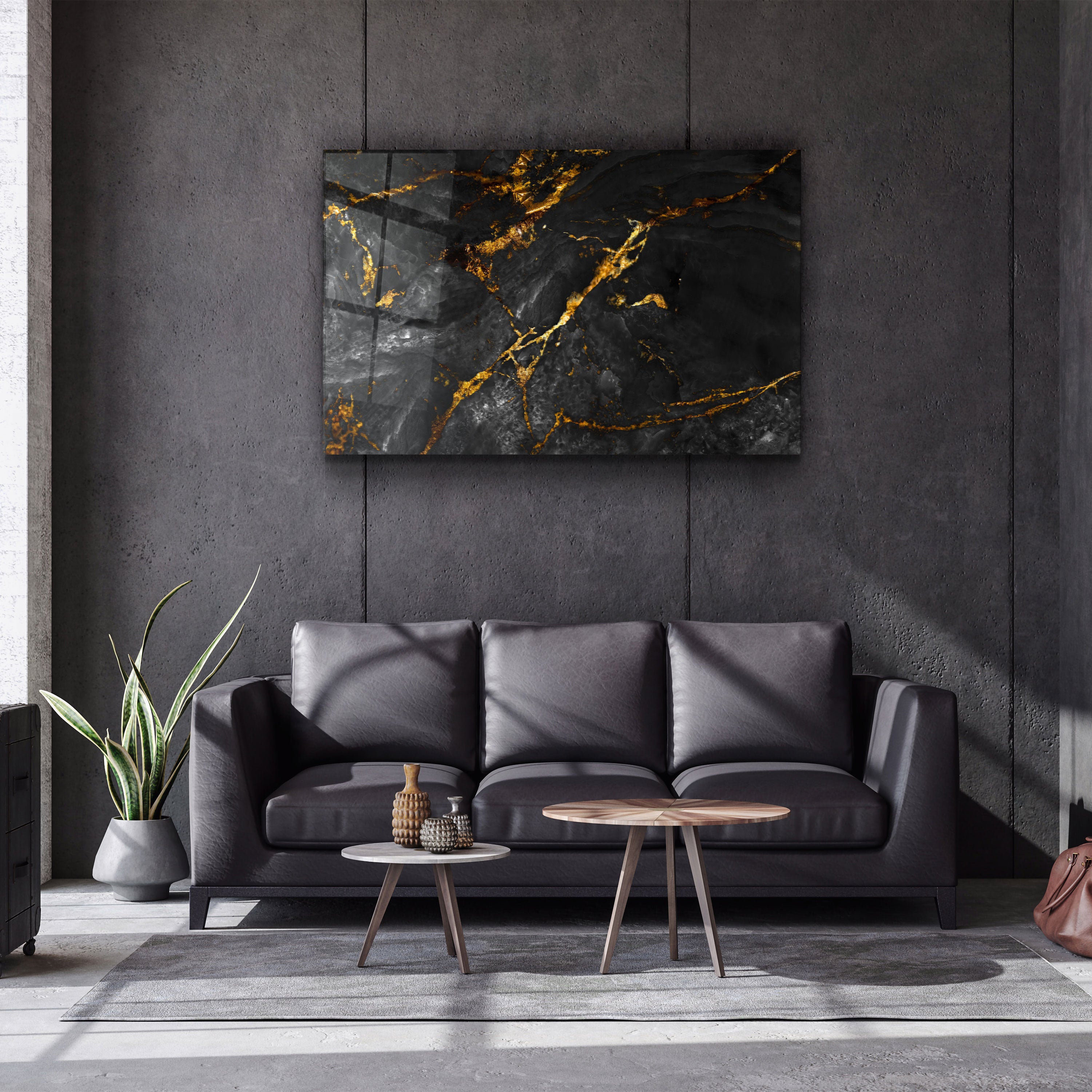 ・"Black Marble with Golden Dust"・Glass Wall Art