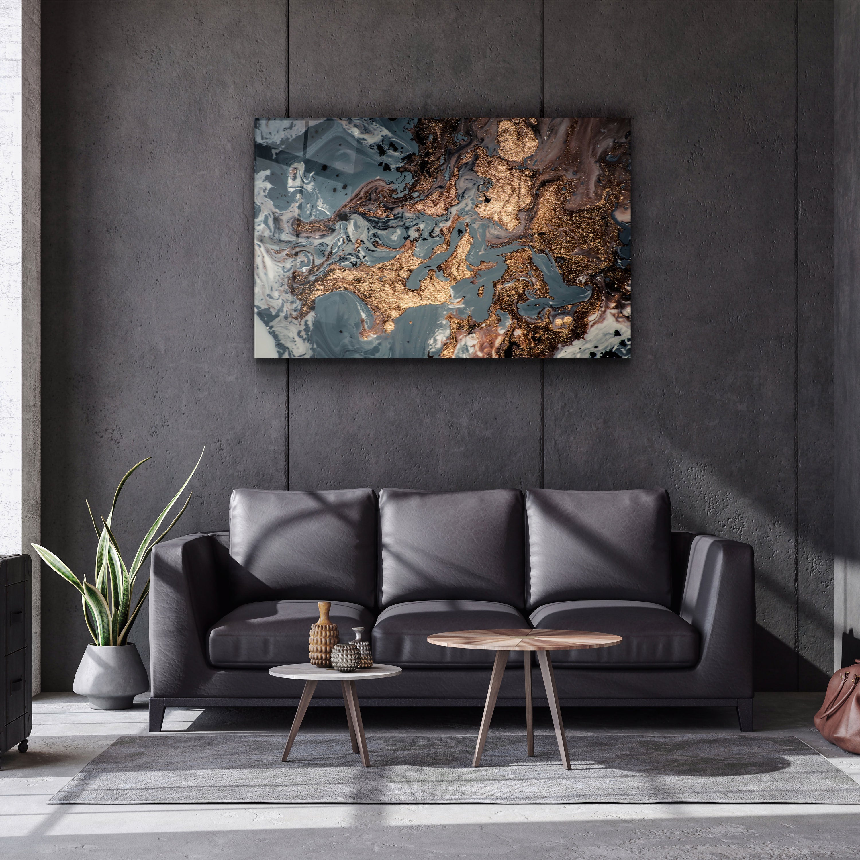 ・"Gray Marble with Bronze Dust"・Glass Wall Art