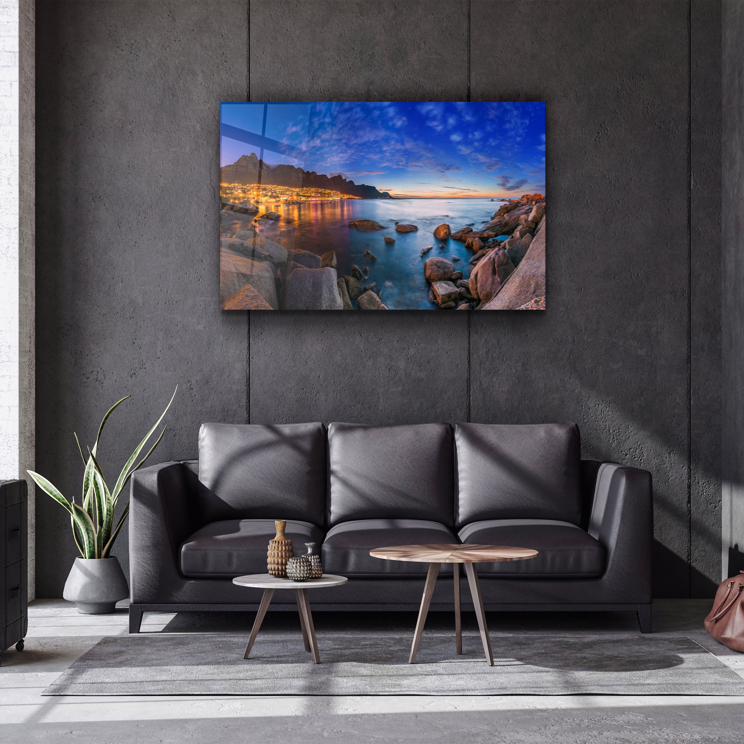 ・"Cape Town's Table Mountain, Lions head & Twelve Apostles"・Glass Wall Art