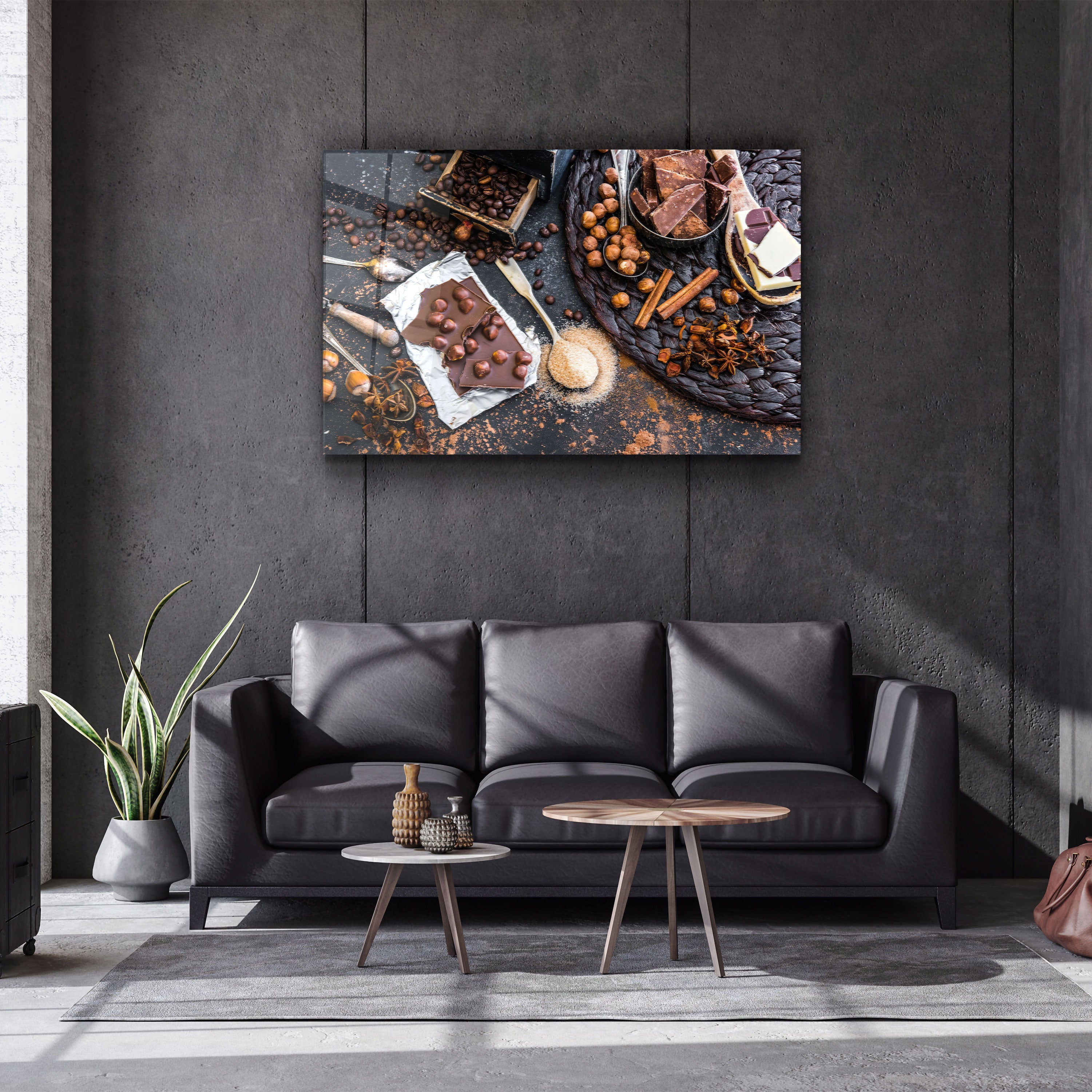 ・« Grains de café et chocolats »・Art mural en verre