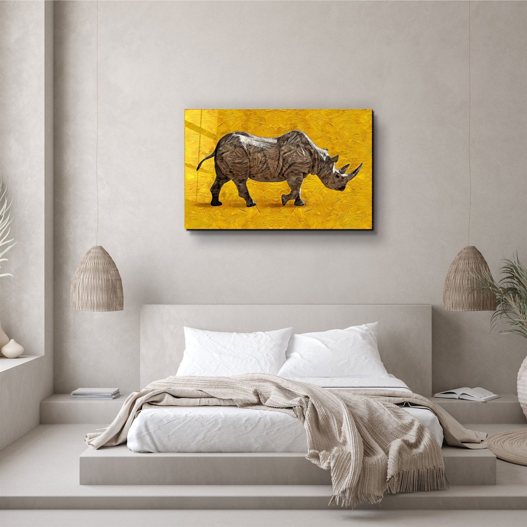 ・« Rhinocéros abstrait »・Art mural en verre