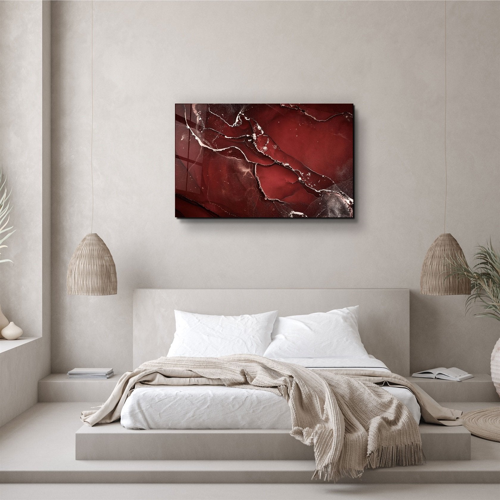 ・« Motif rouge abstrait »・Art mural en verre