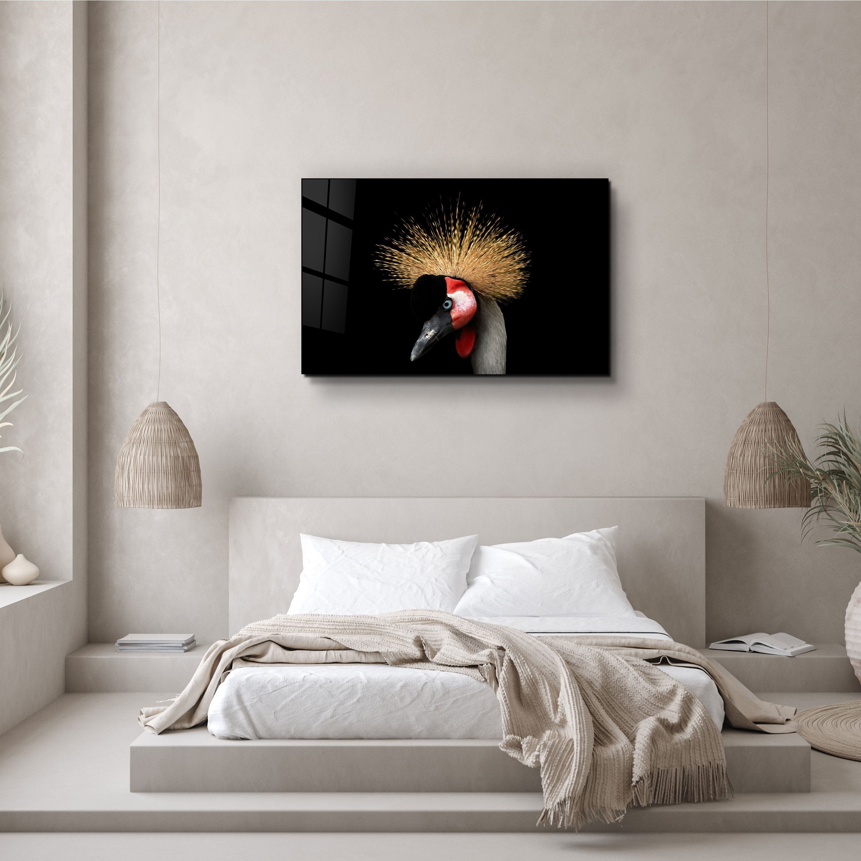 ・"Crowned Crane"・Glass Wall Art