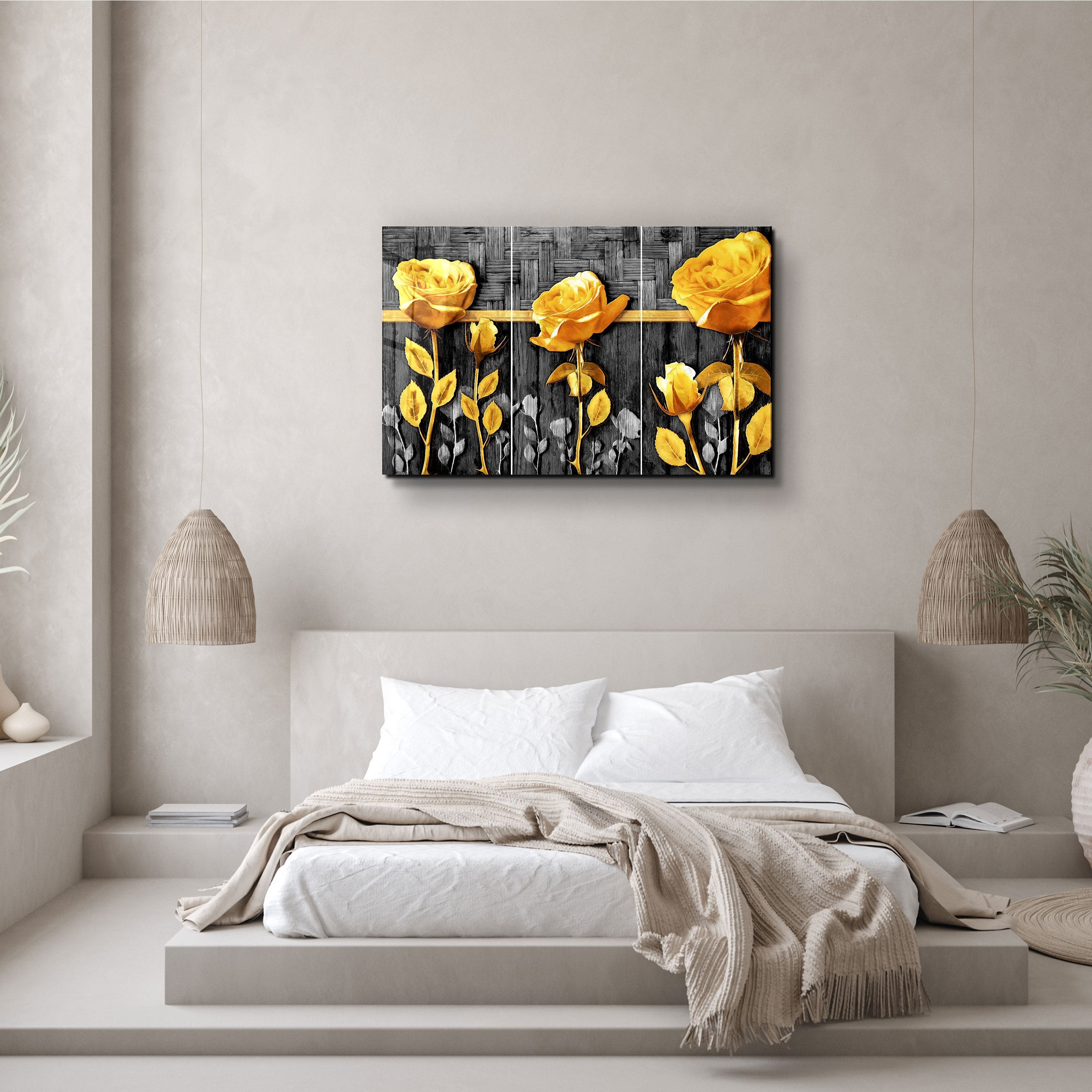 ・"Yellow Flowers"・Glass Wall Art