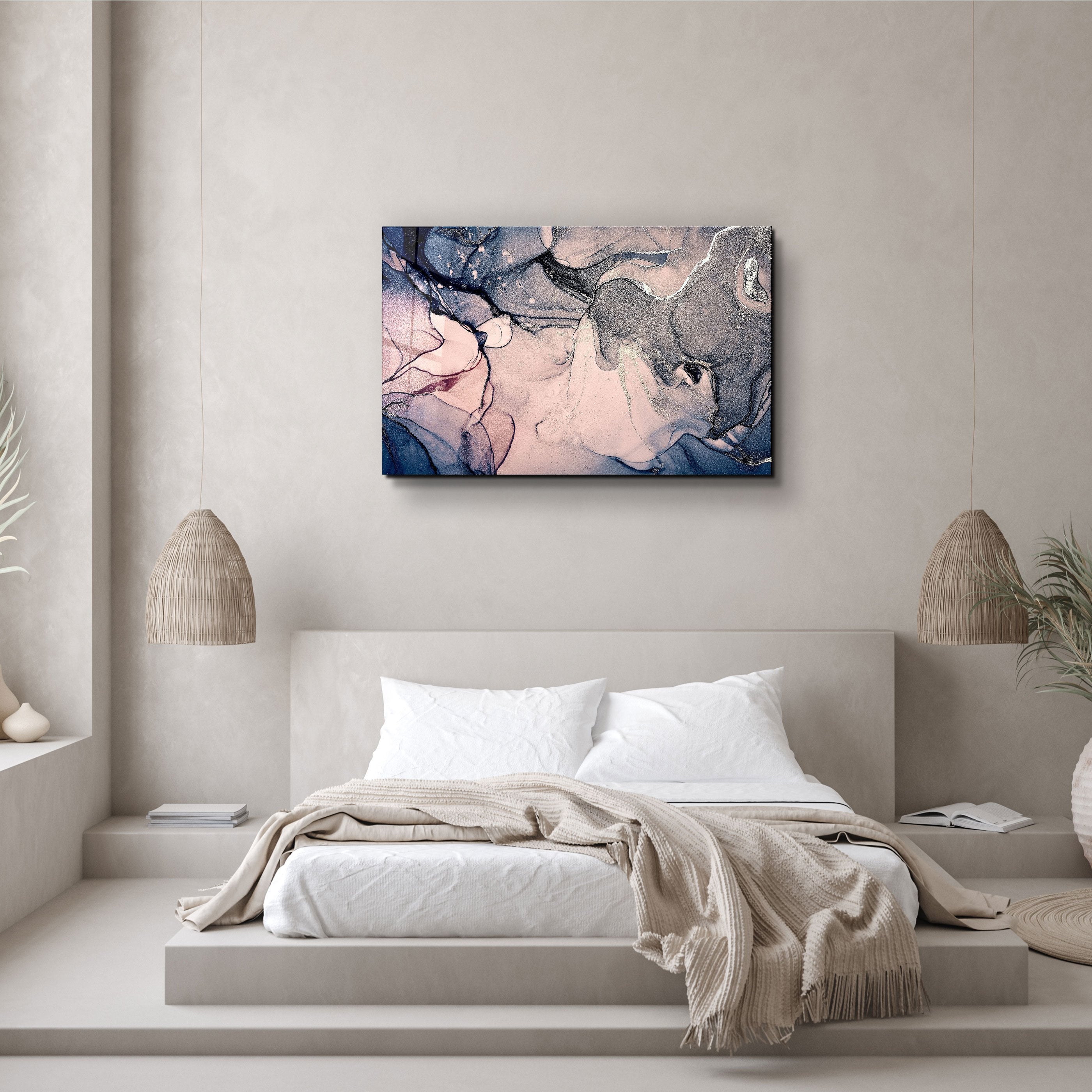 ・« Motif de vagues grises et bleues »・Art mural en verre