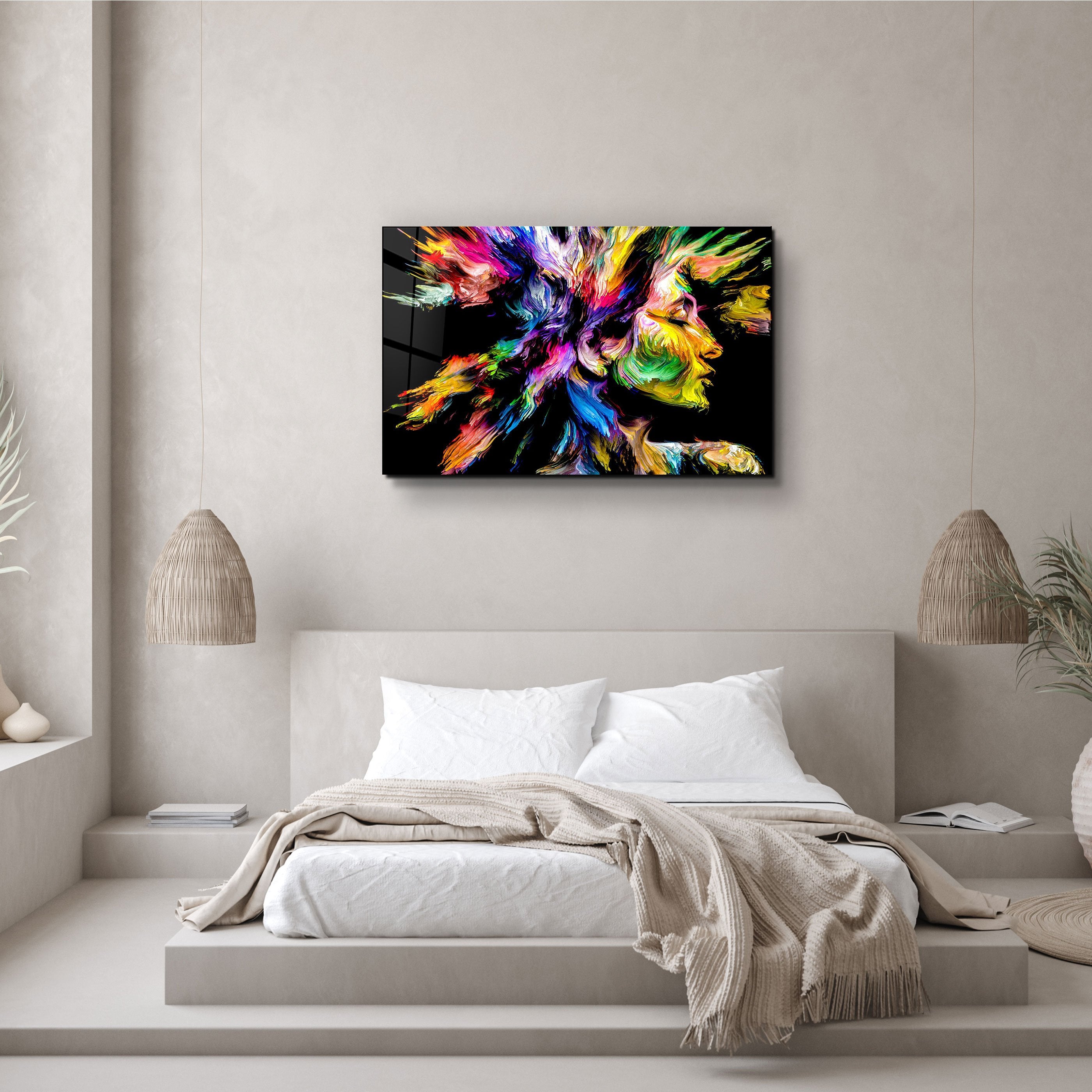 ・"Abstract Colorful Woman Portrait V2"・Glass Wall Art