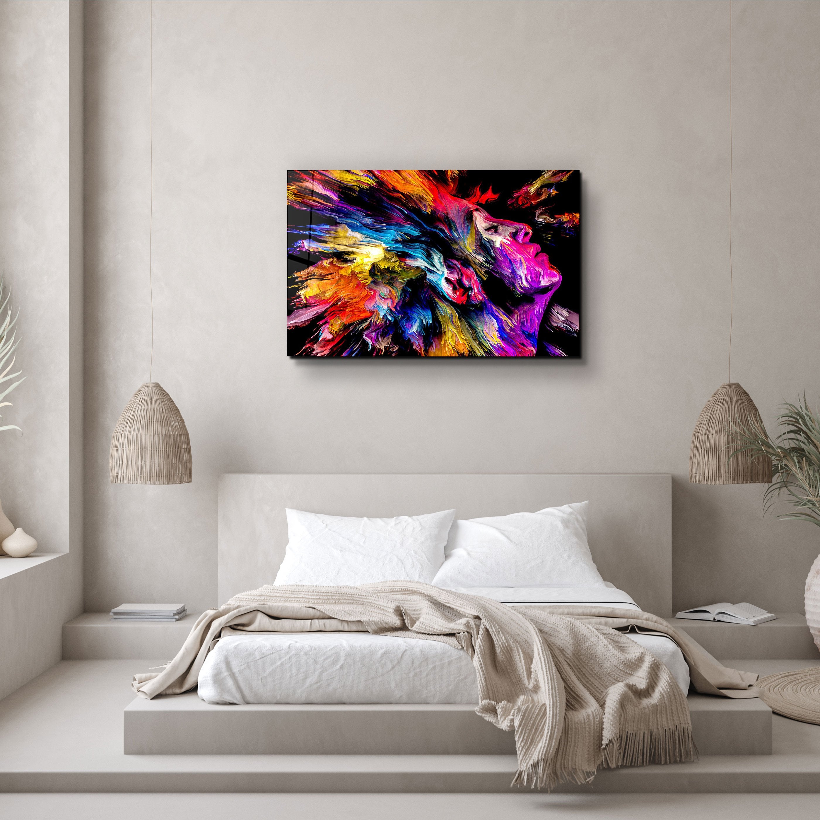 ・"Abstract Colorful Woman Portrait V3"・Glass Wall Art