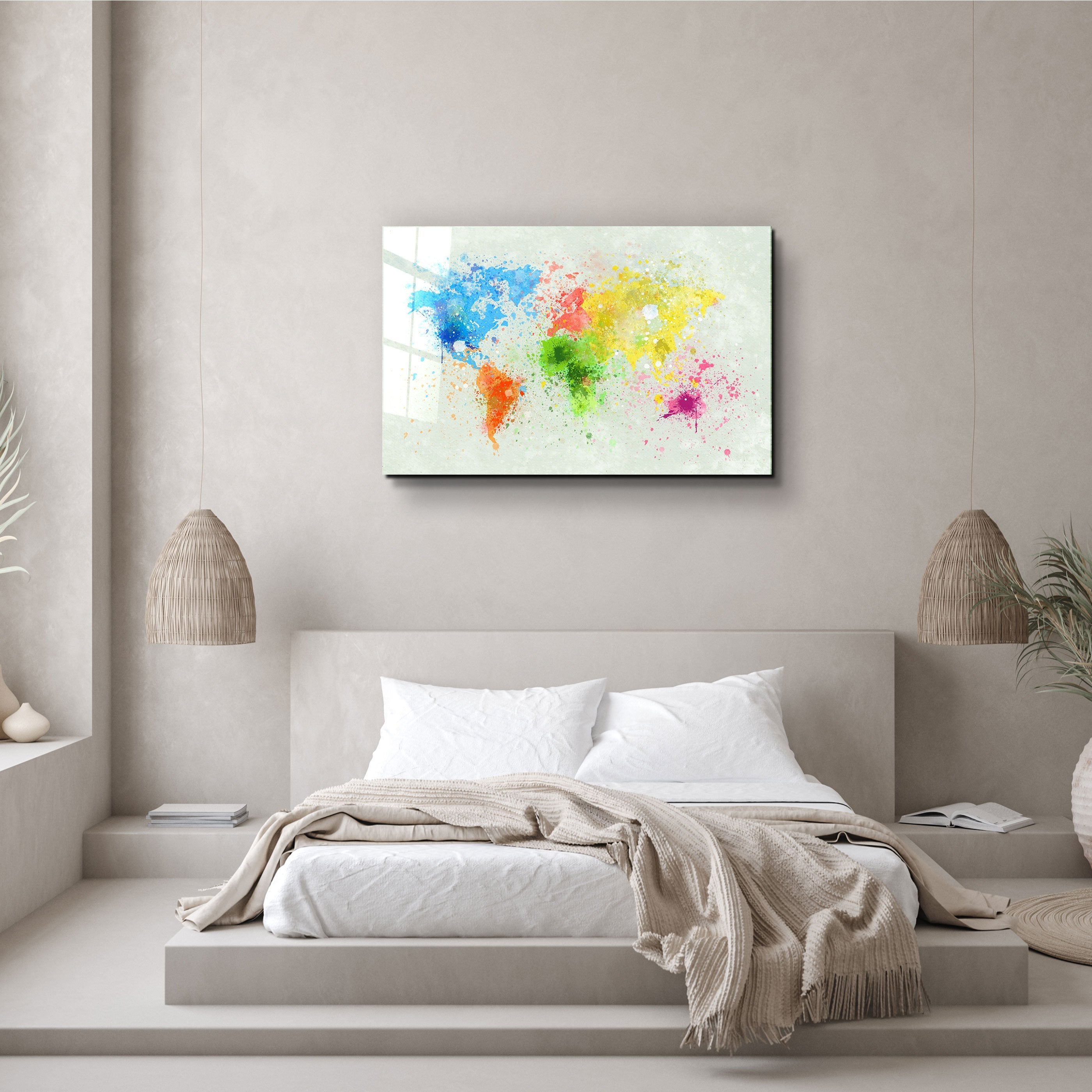 ・"Rainbow World Map"・Glass Wall Art