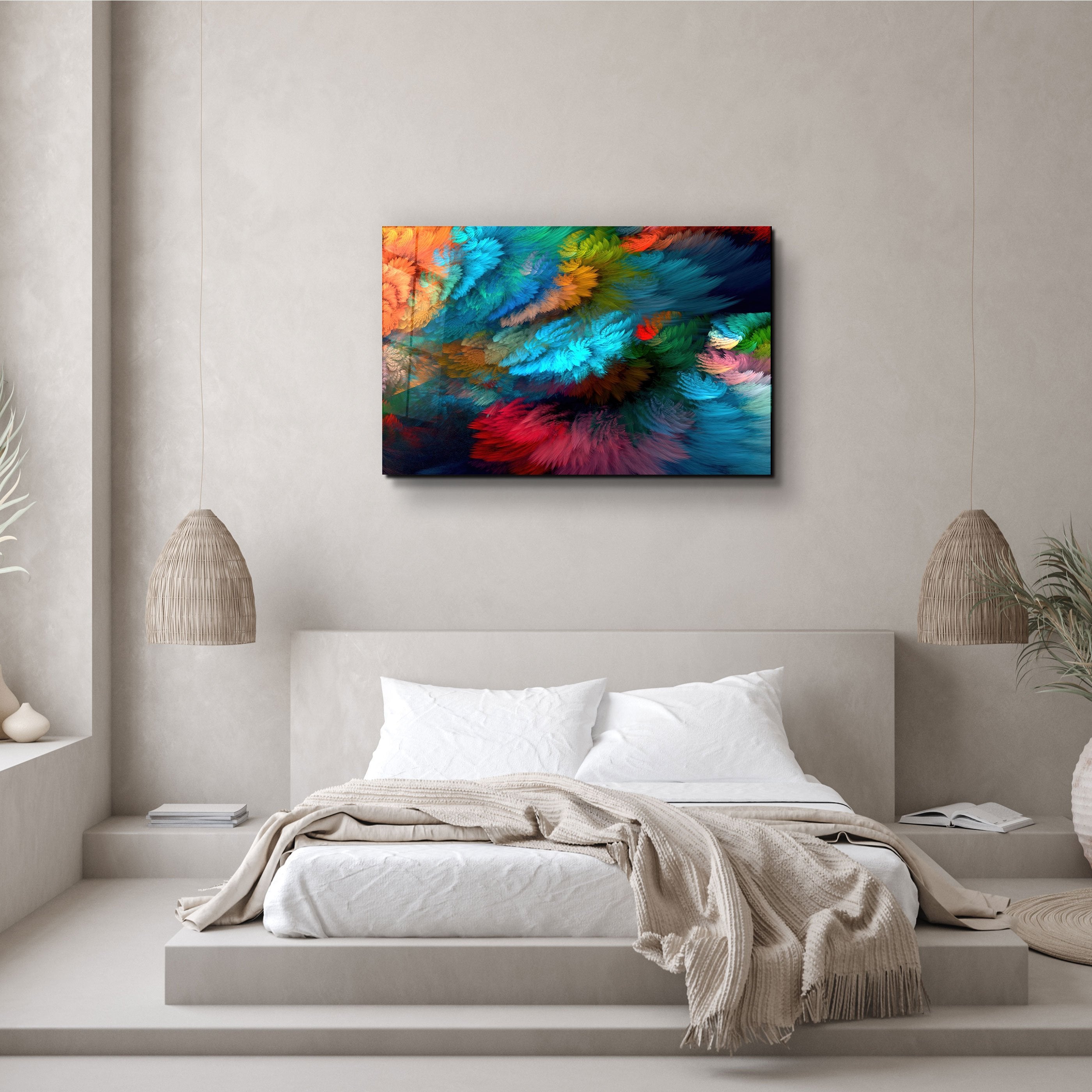 ・"Colorful Plumes"・Glass Wall Art