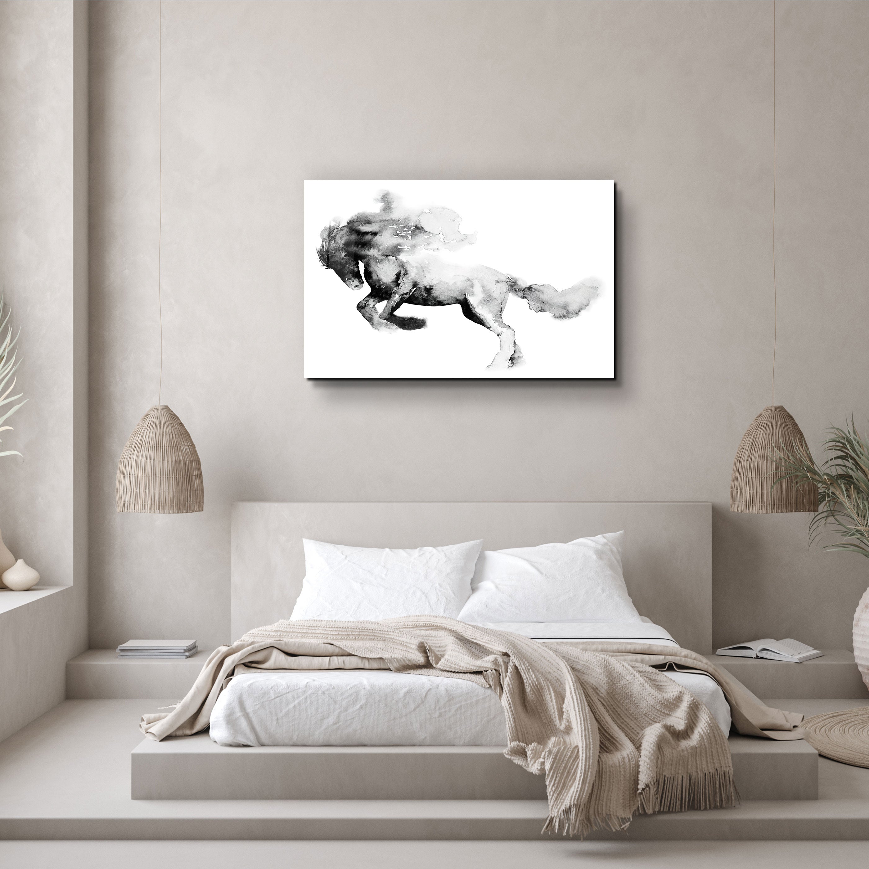 ・"Running Horse Silhouette"・Glass Wall Art