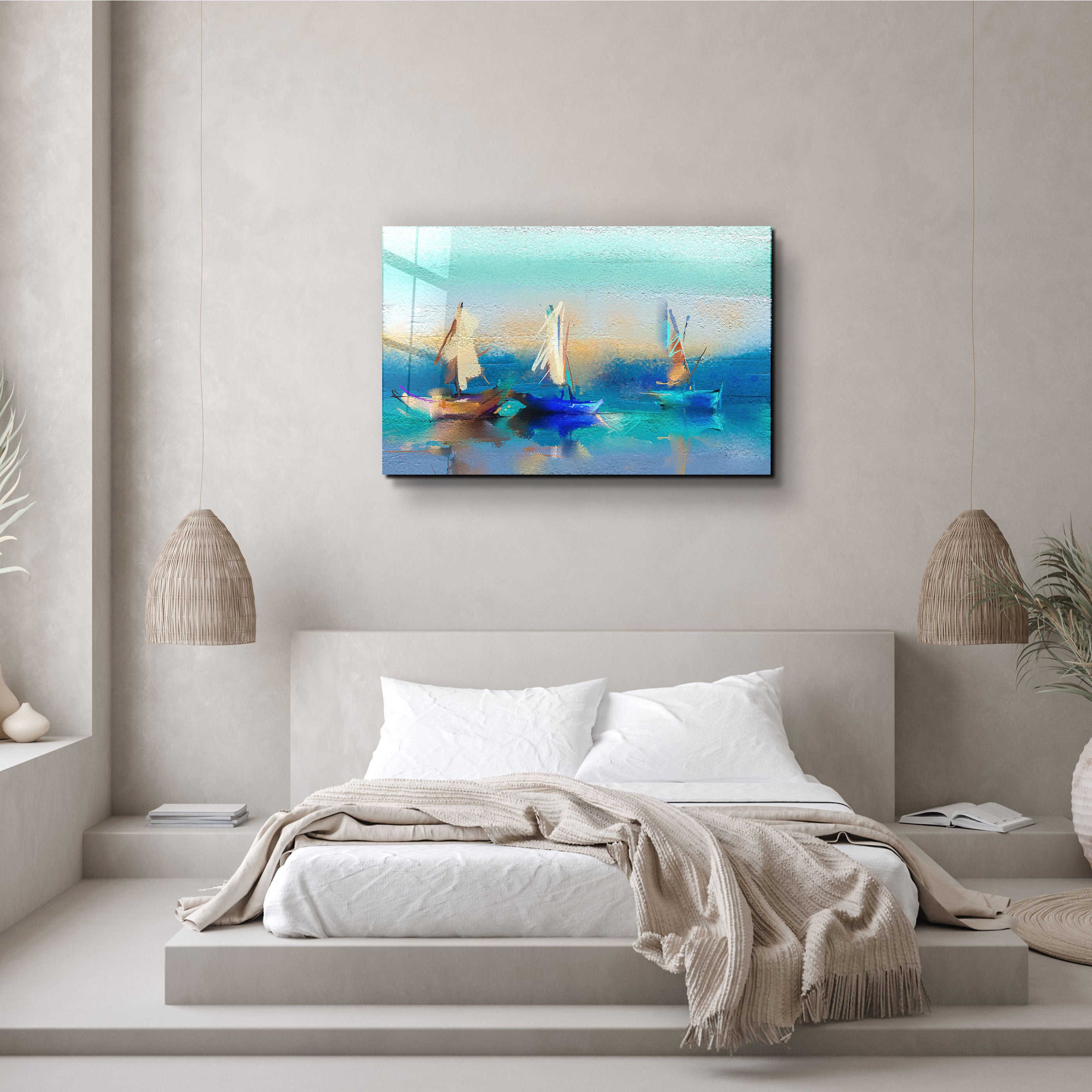 ・"Abstract Boats Art"・Glass Wall Art