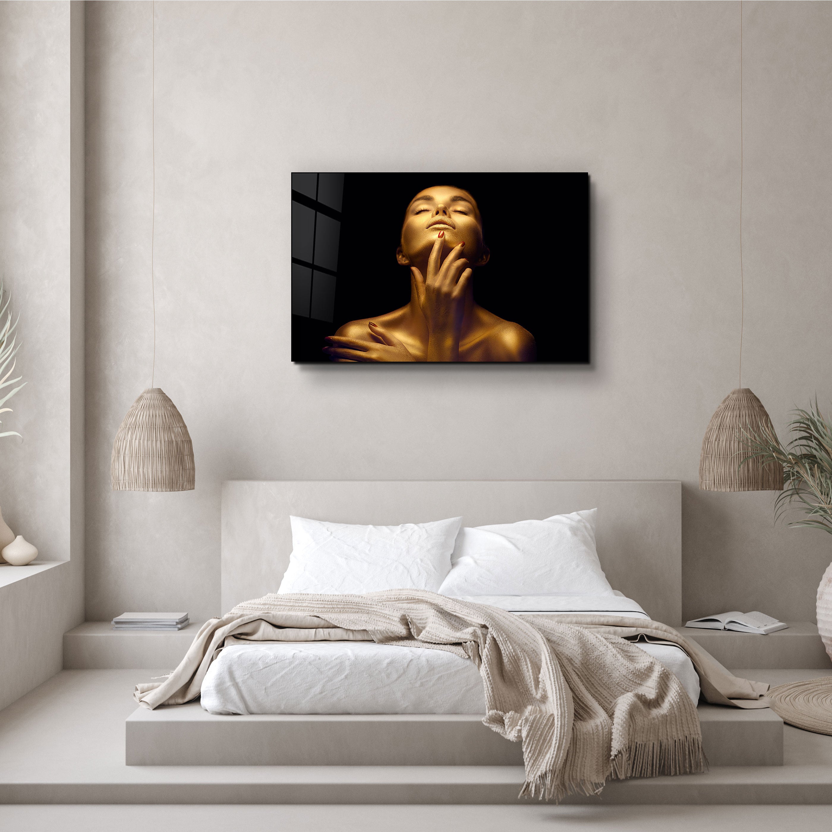 ・"Beauty Woman With Golden Skin"・Glass Wall Art