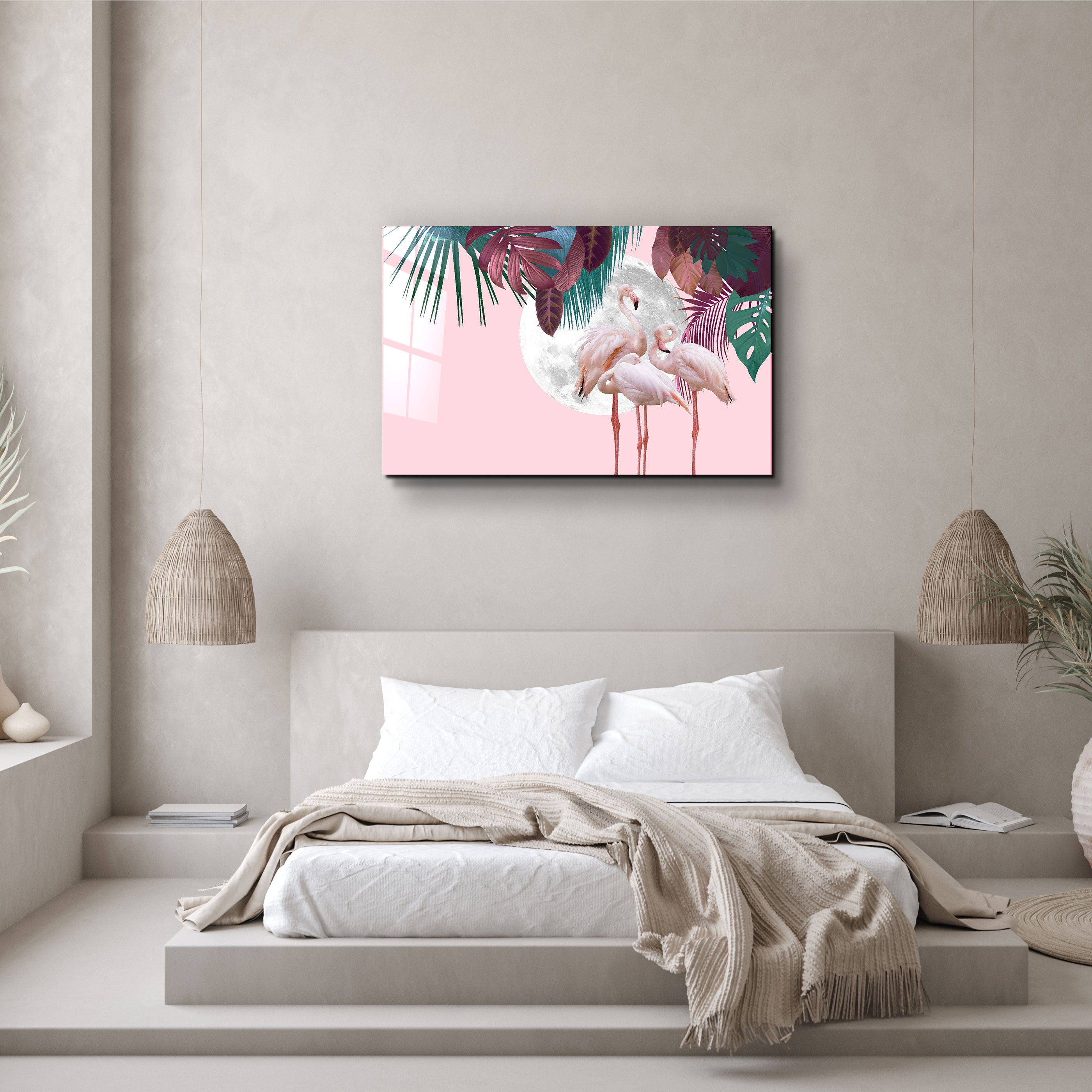 ・« Flamant rose »・Art mural en verre