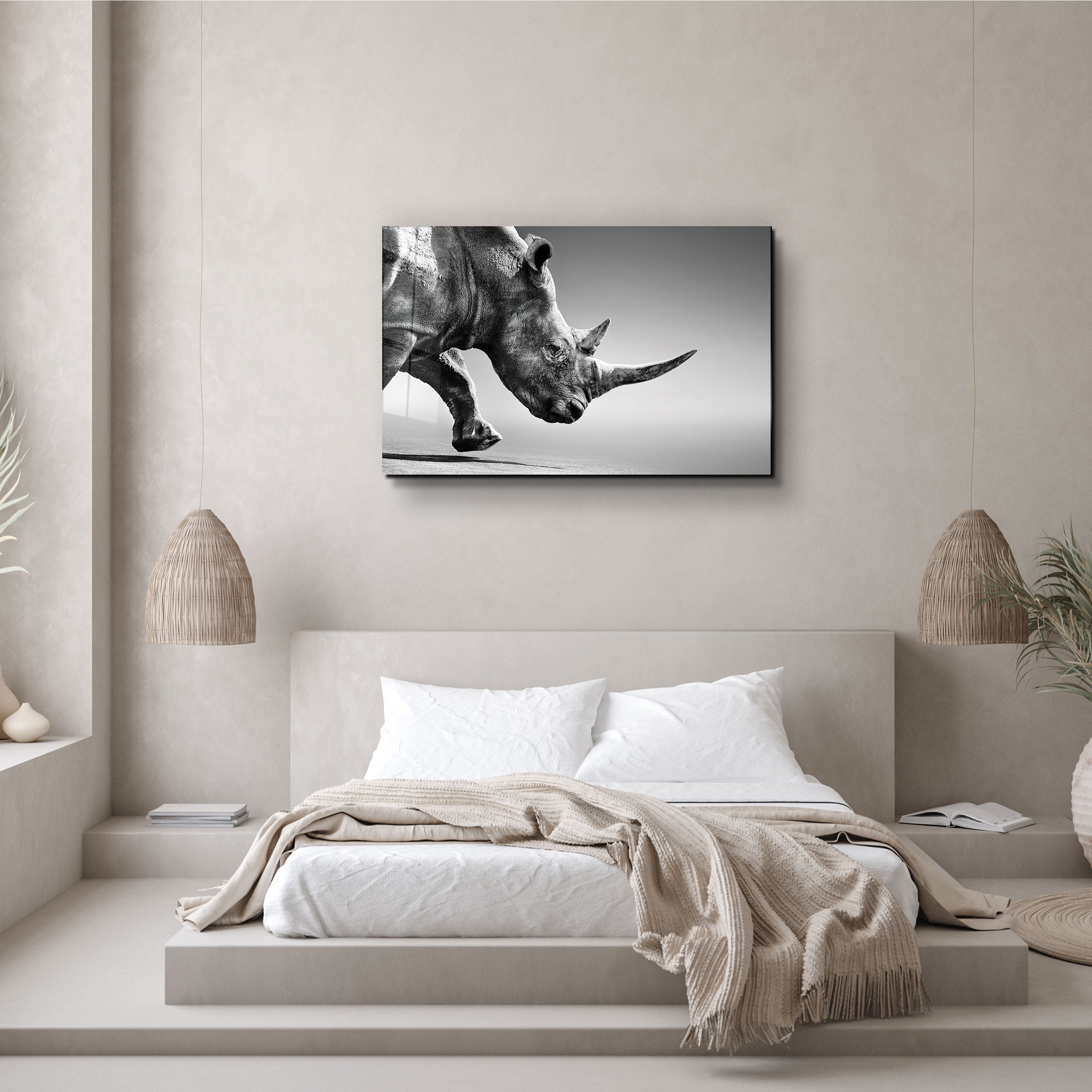 ・"Black Rhinoceros"・Glass Wall Art