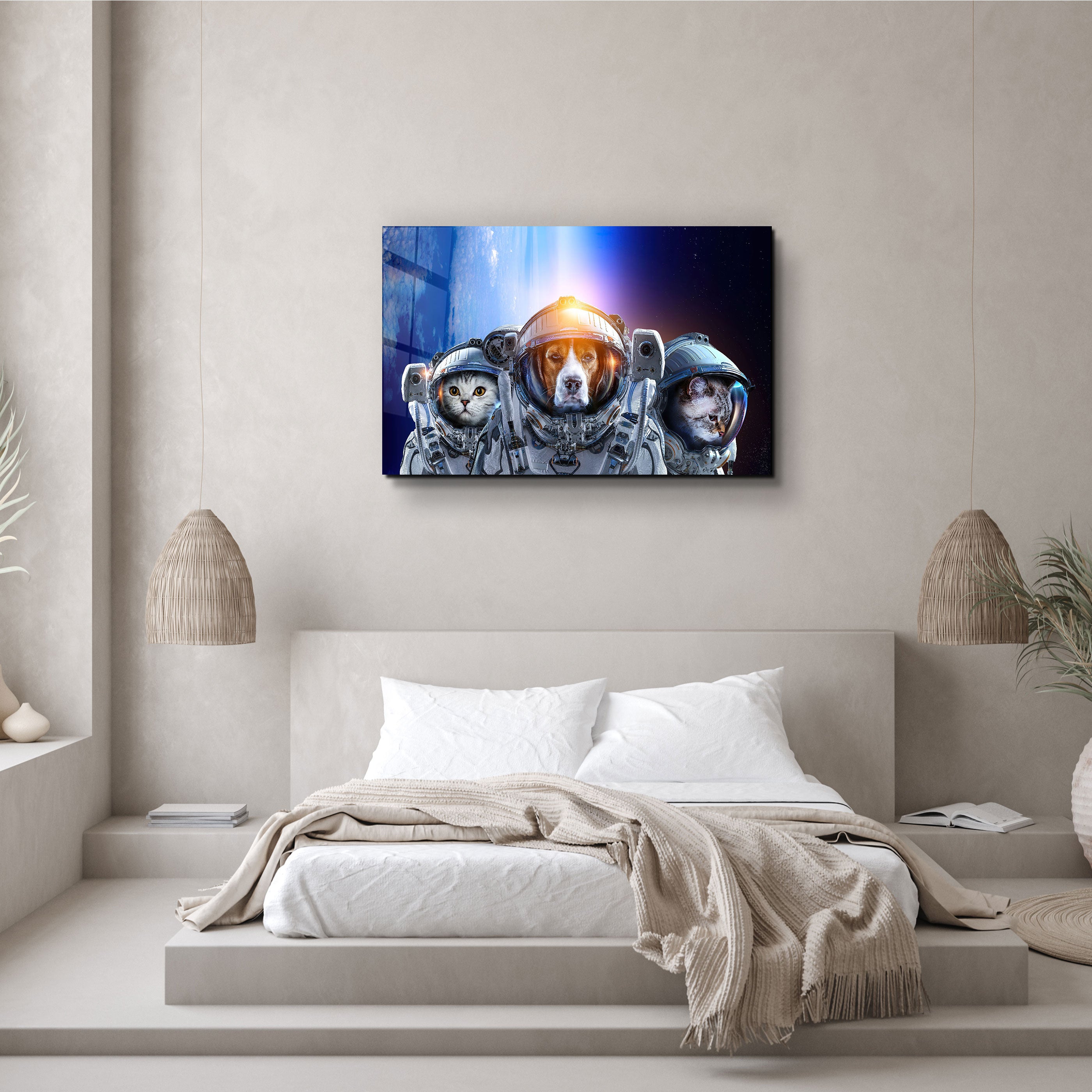 ・"Dog&Cat With Space Suits"・Glass Wall Art