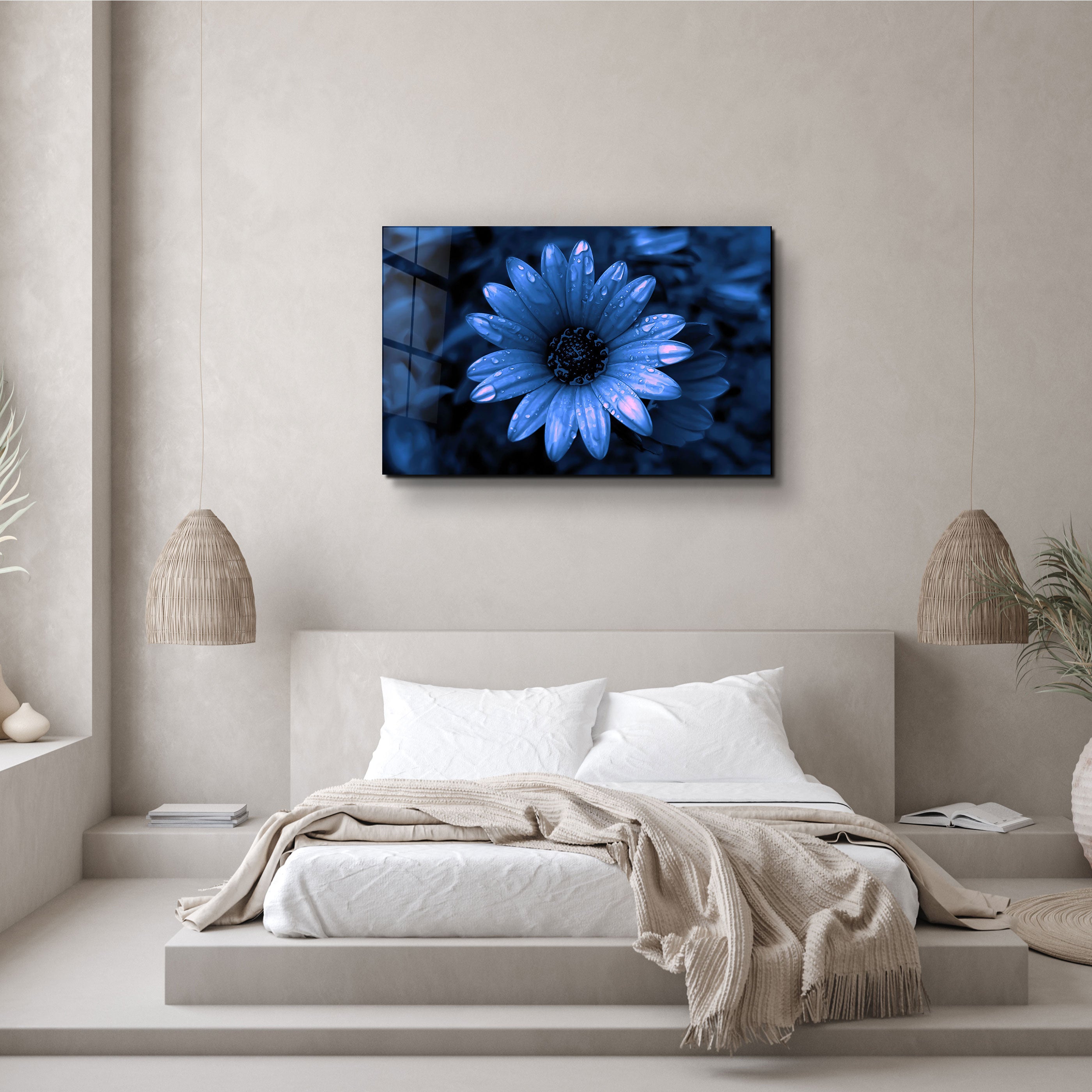 ・« Marguerite bleue »・Art mural en verre