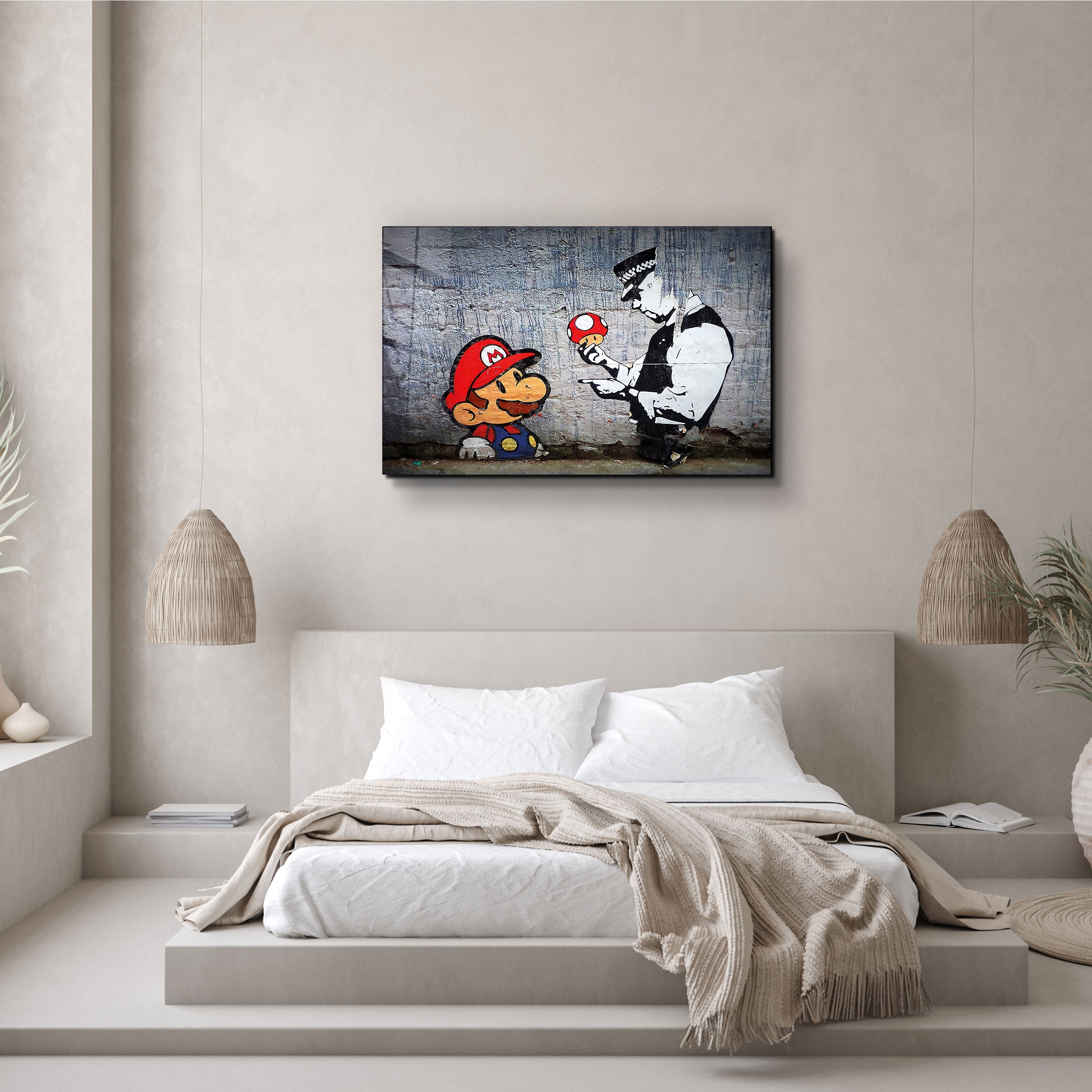 ・"Banksy - Mario with a Policeman"・Glass Wall Art