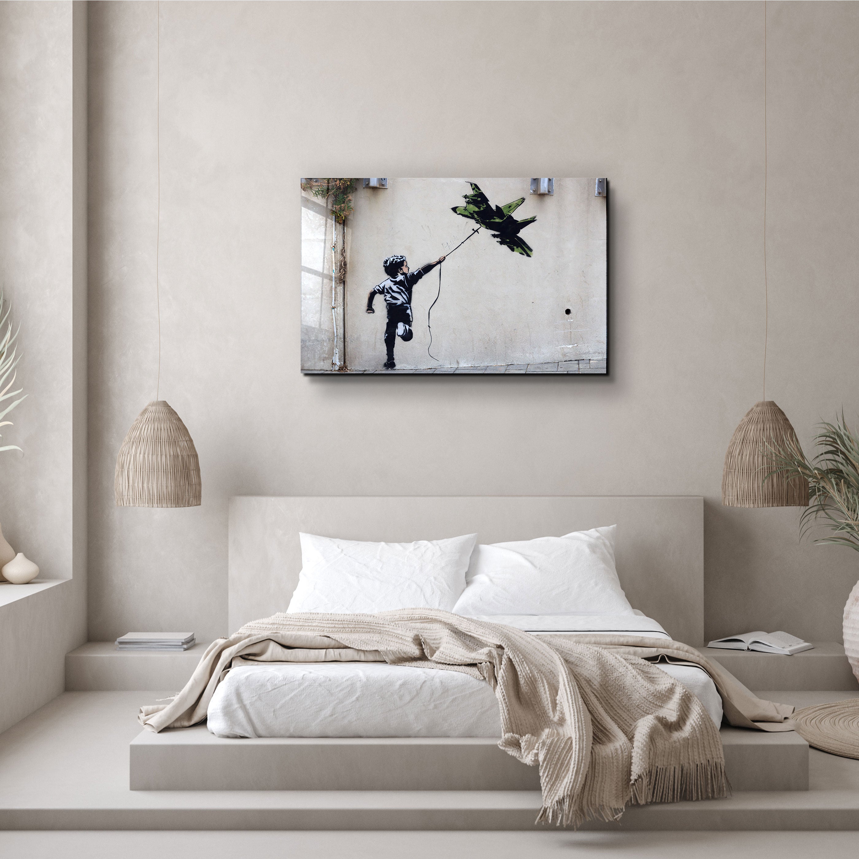 ・"Banksy - Fighter Jet Kite"・Glass Wall Art