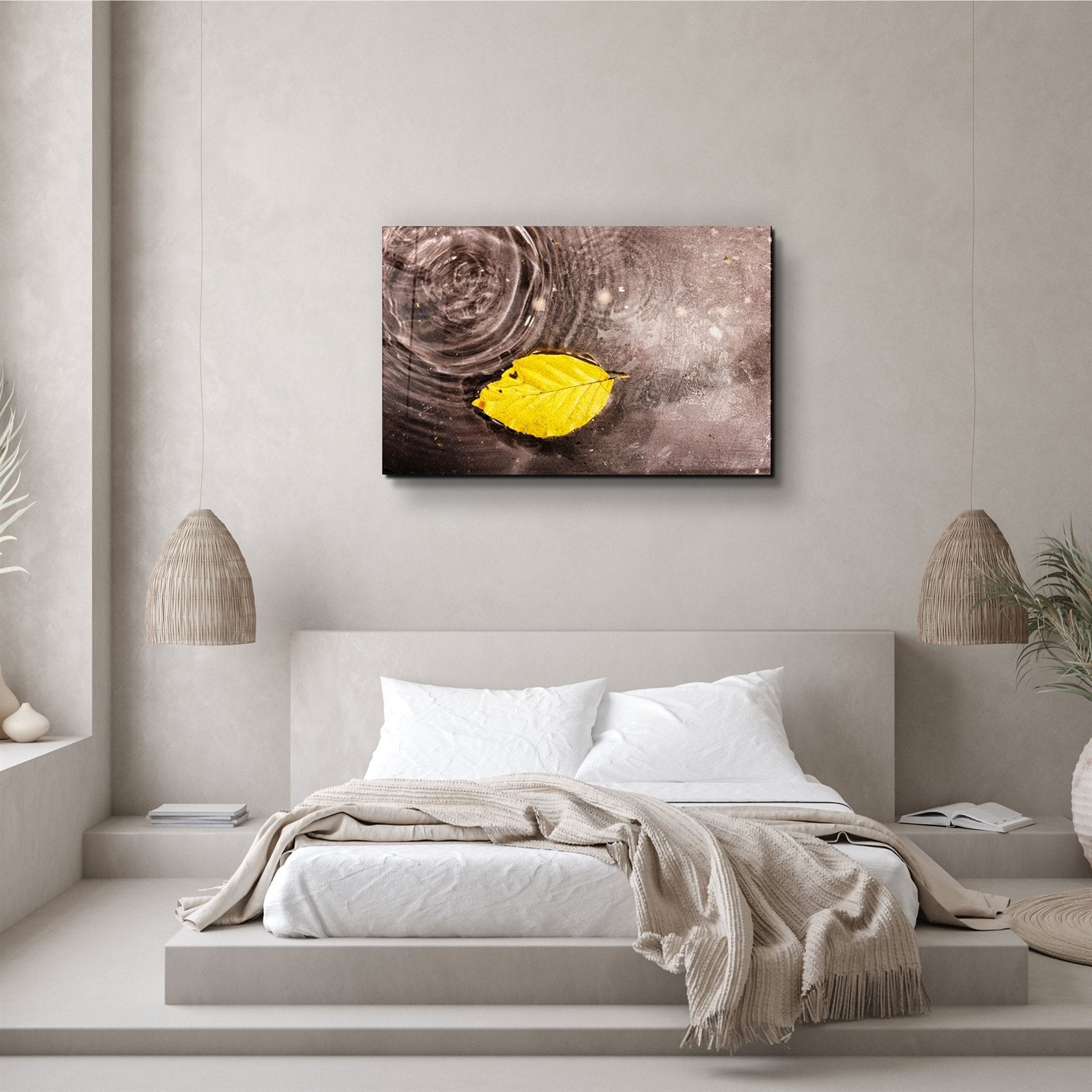 ・"Feuille jaune"・Art mural en verre