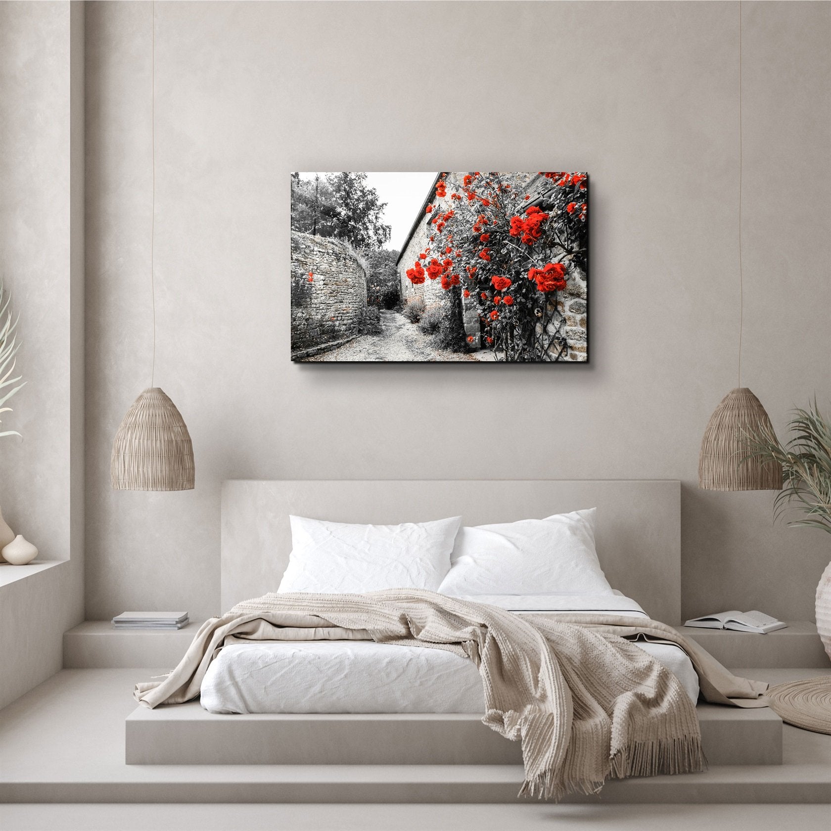 ・"Rose rouge 3"・Art mural en verre