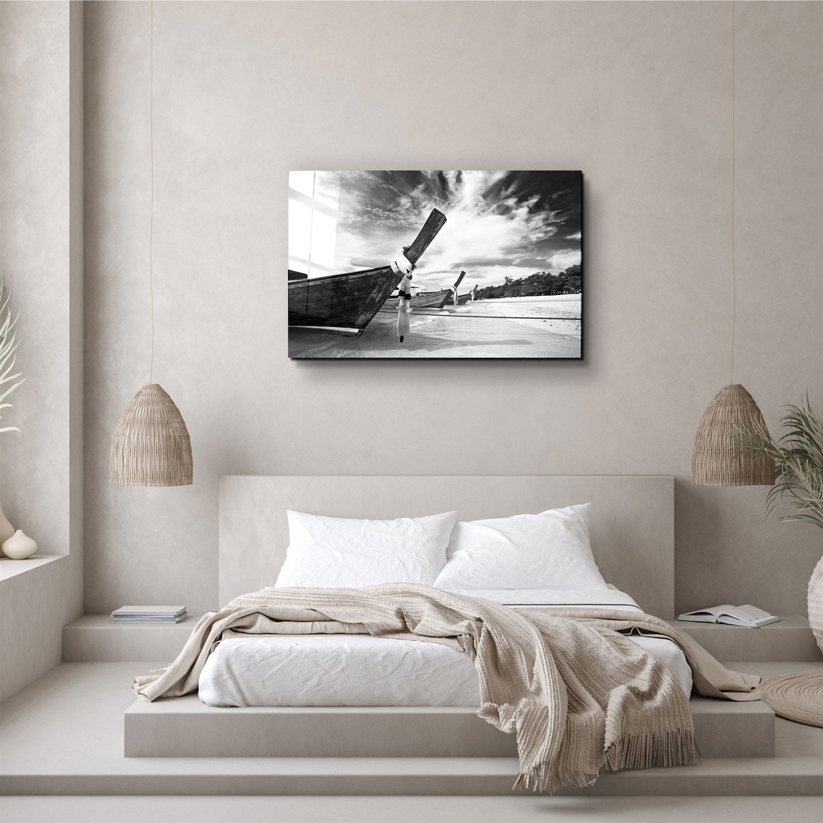 ・"Boats on the Beach"・Glass Wall Art