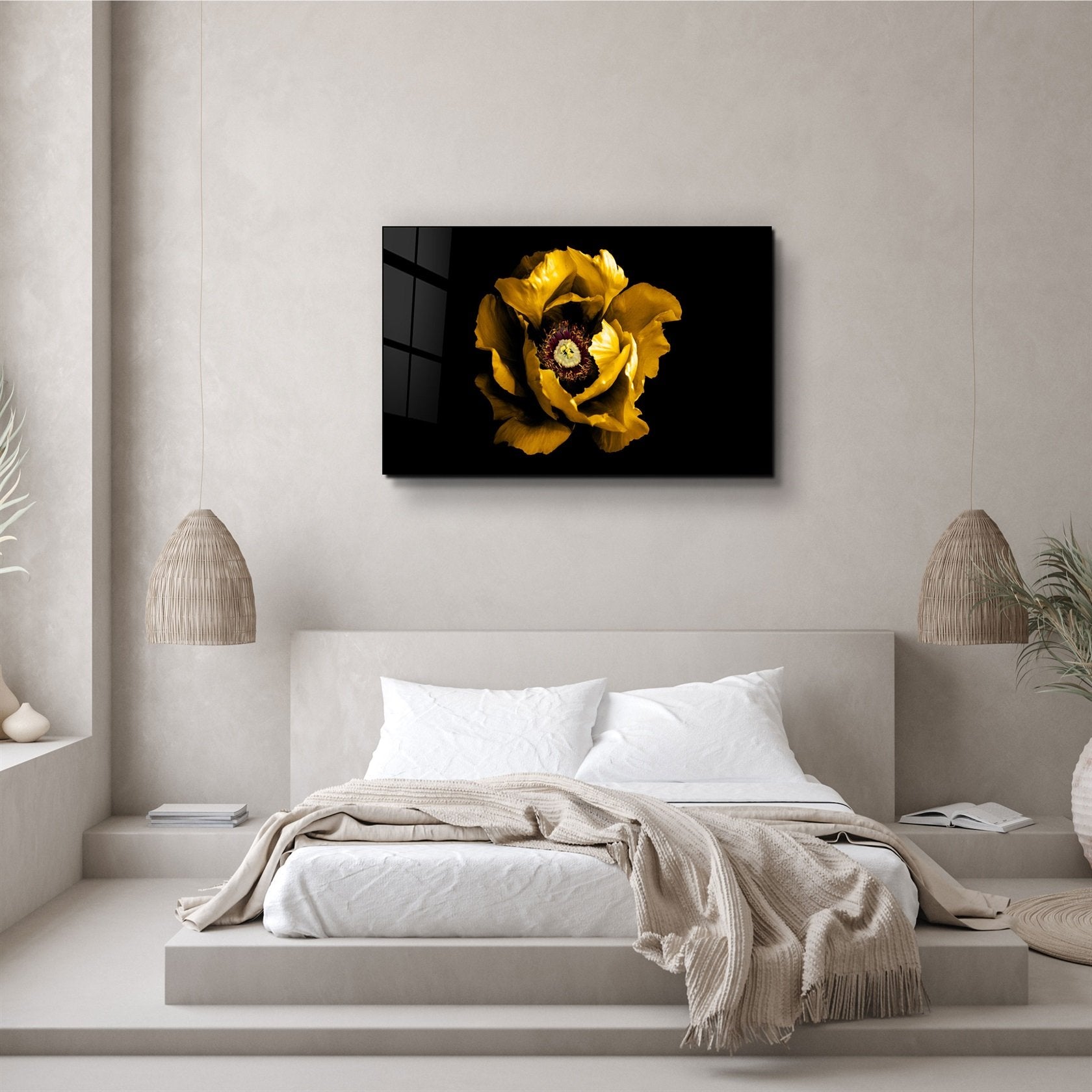 ・"Rose jaune 2"・Art mural en verre