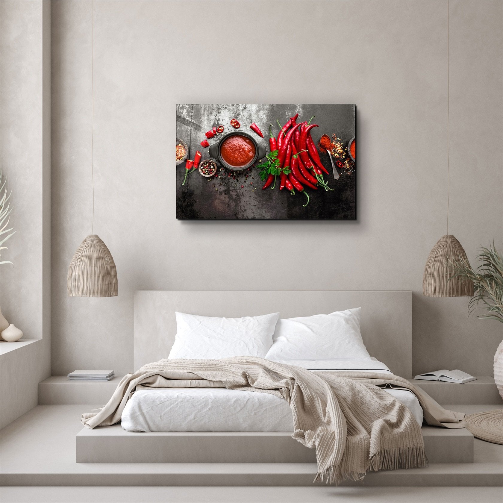 ・"Red Peppers and Sauce"・Glass Wall Art