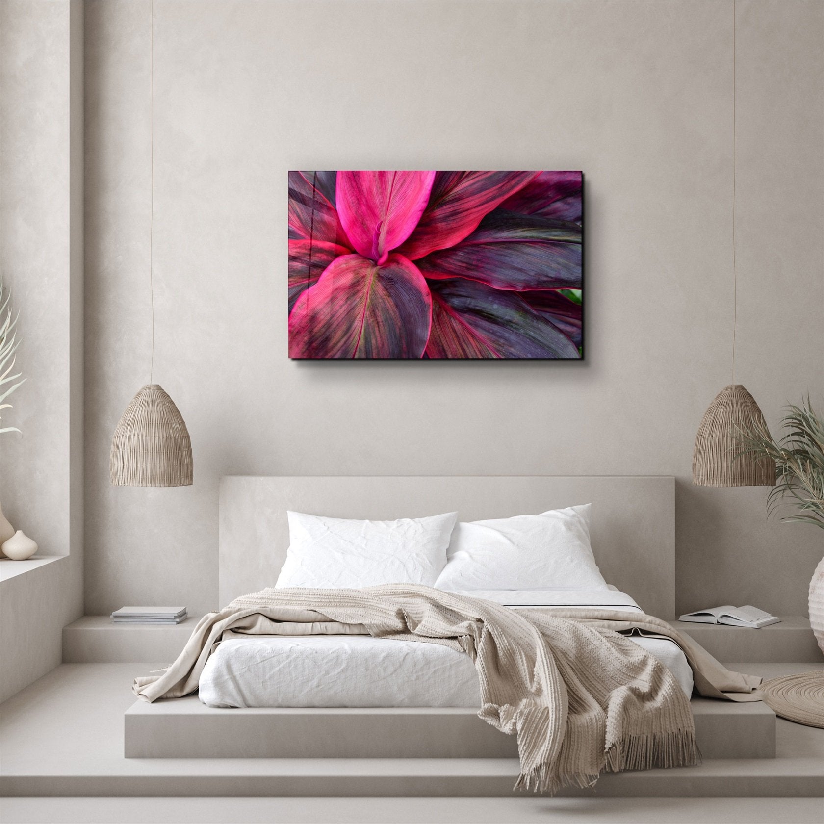 ・"Feuilles roses"・Art mural en verre