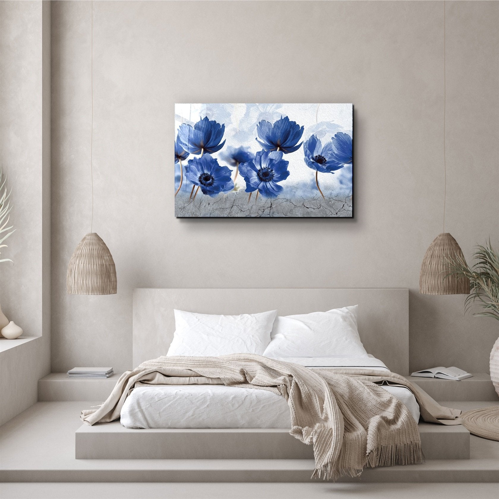 ・"Blue Flowers"・Glass Wall Art