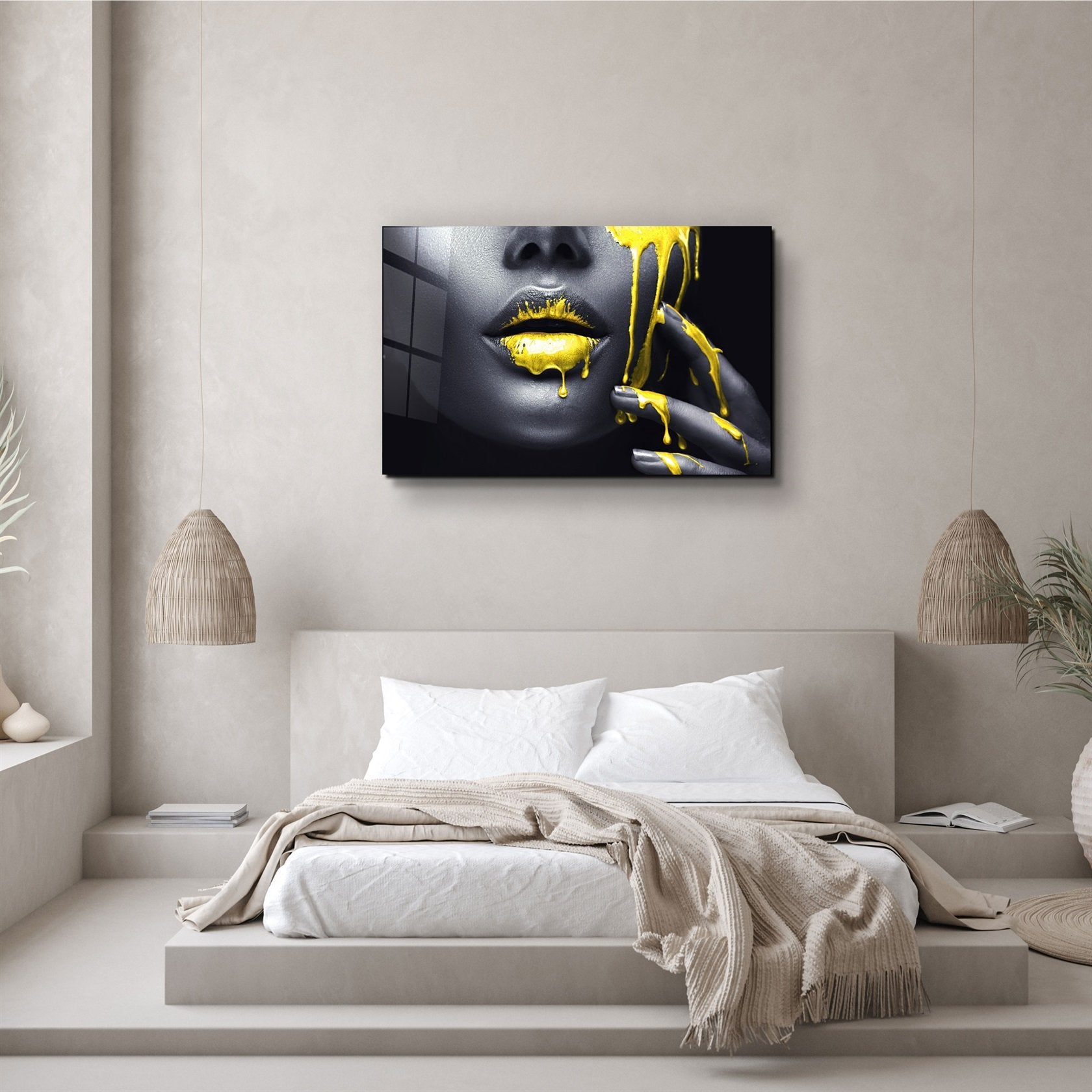 ・"Yellow Lips V2"・Glass Wall Art