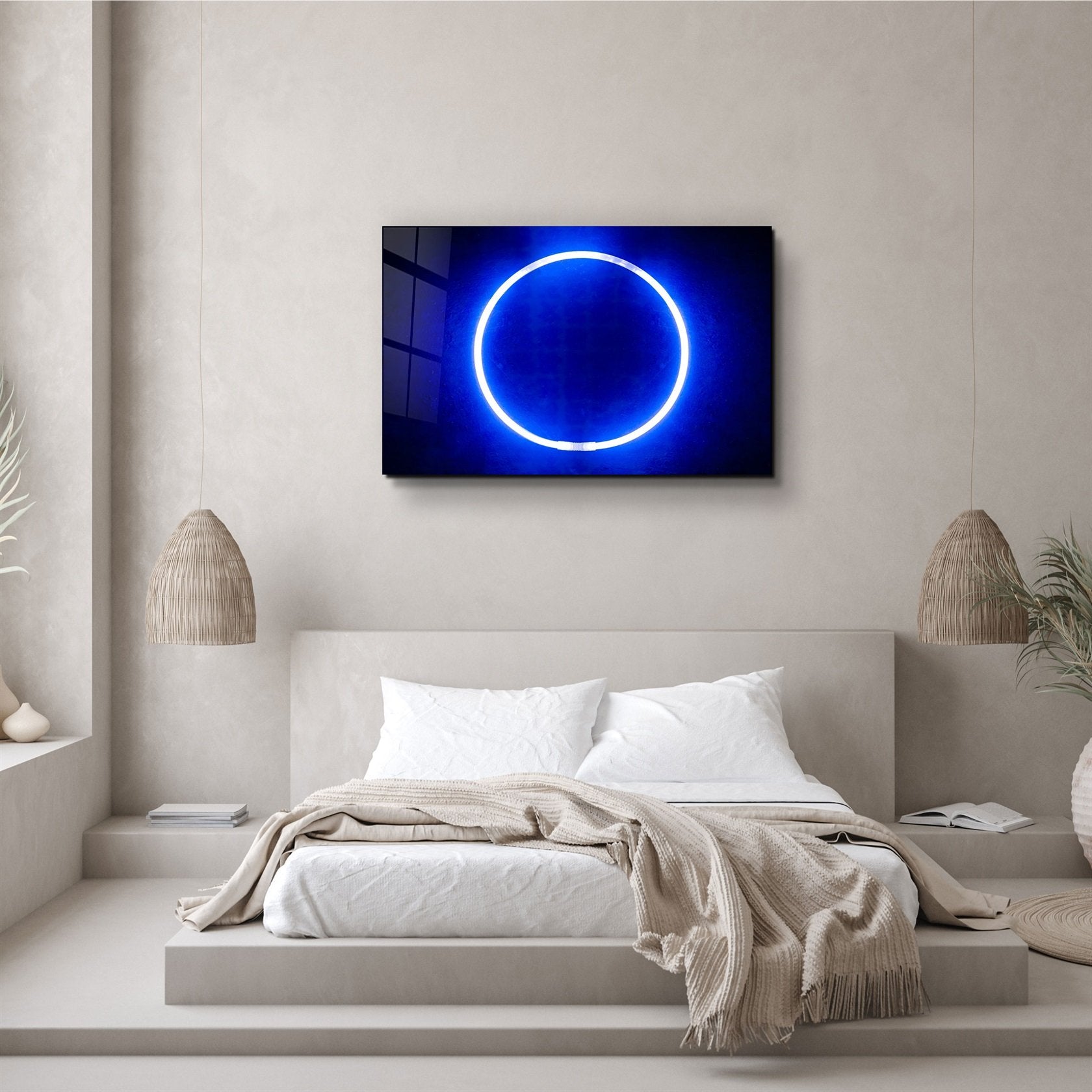 ・"Blue Circle Light"・Glass Wall Art