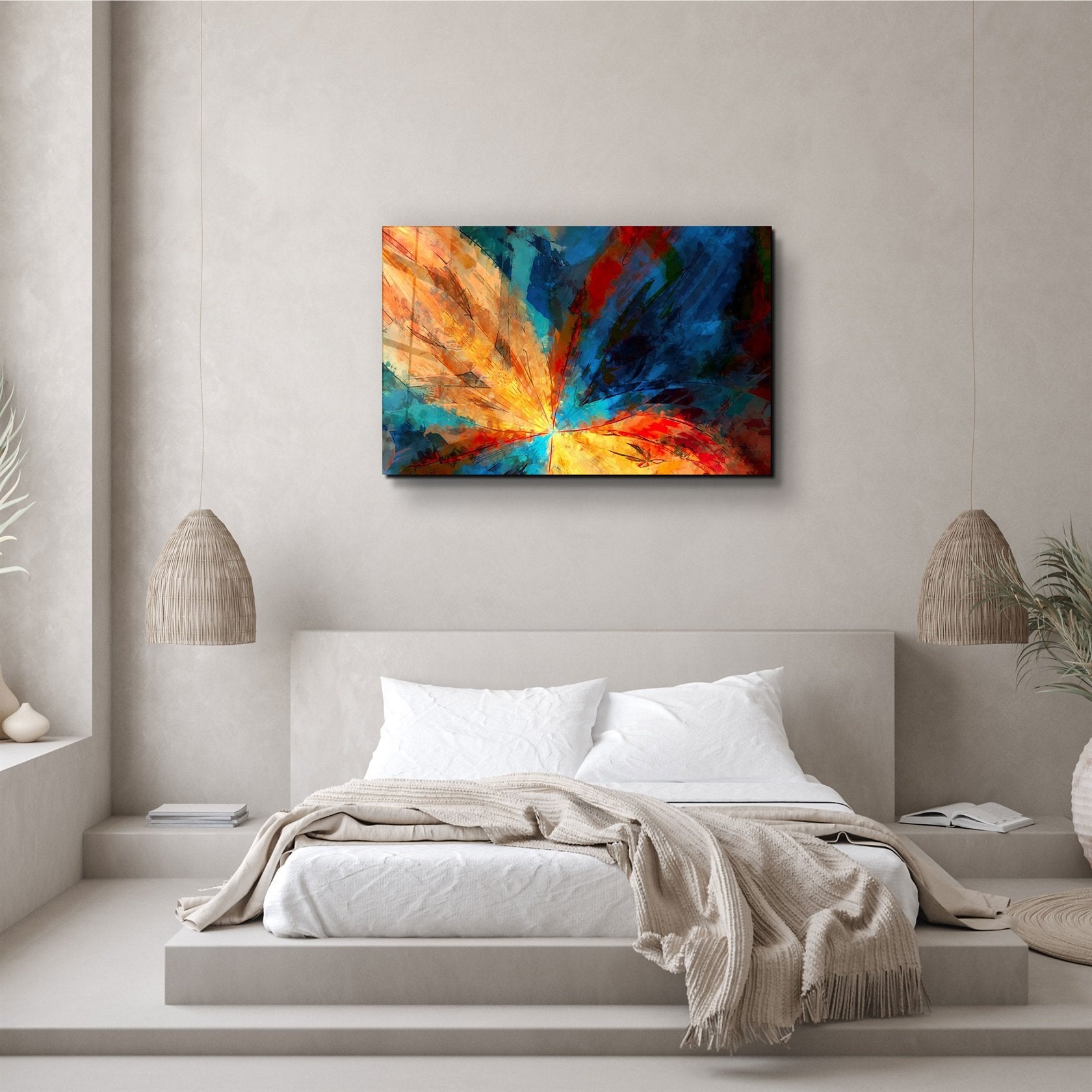 ・"Abstract Colorful Leaves"・Glass Wall Art